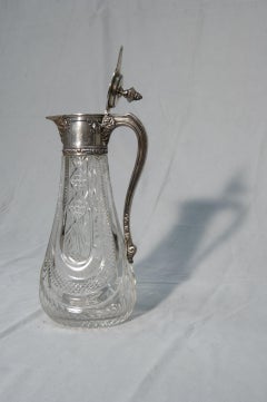Antique Carafe in Engraved Crystal and Silver