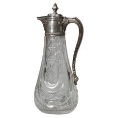 Antique Carafe in Engraved Crystal and Silver