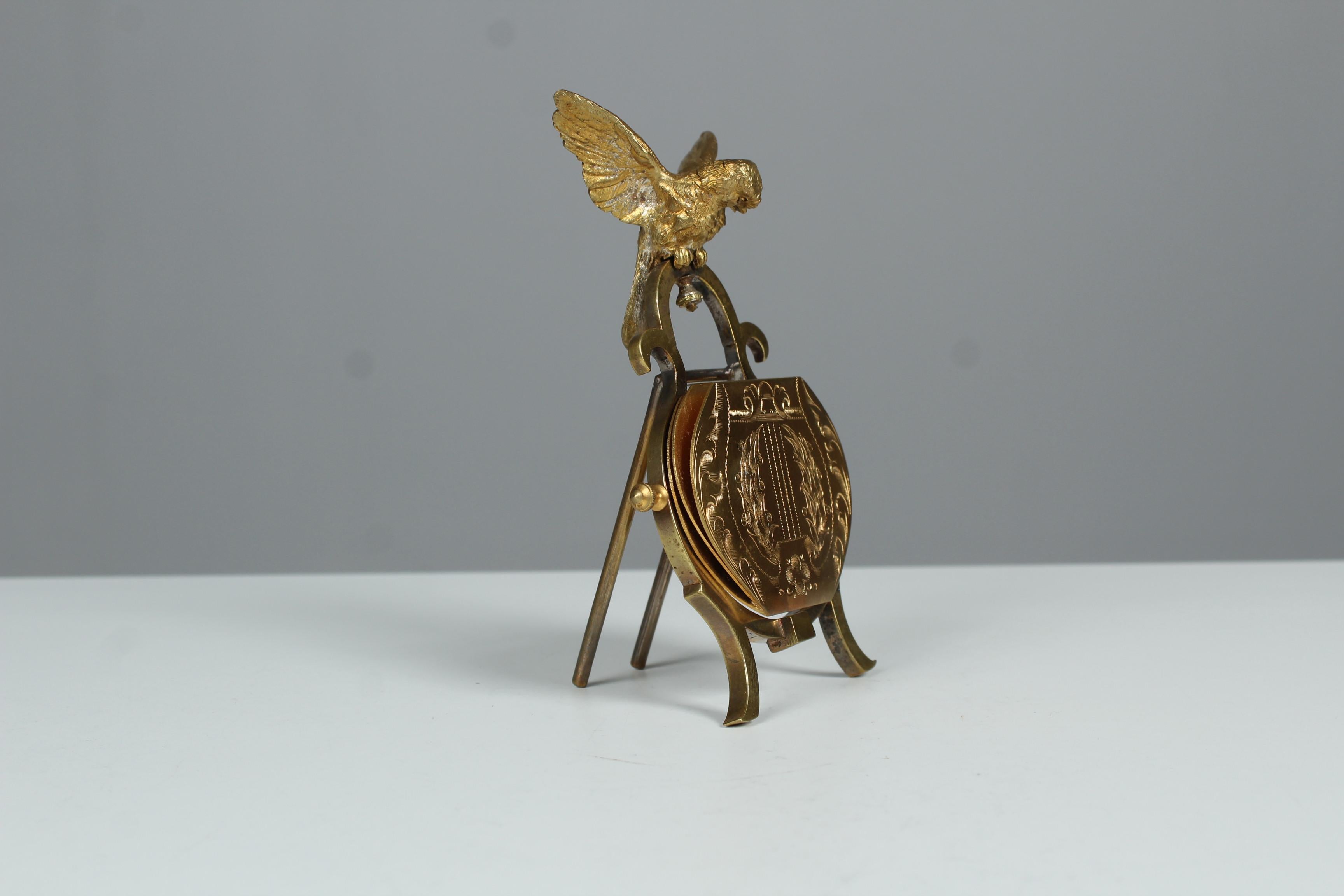 19th Century Antique Card Holder, Brass, Parrot, France, Around 1880 For Sale