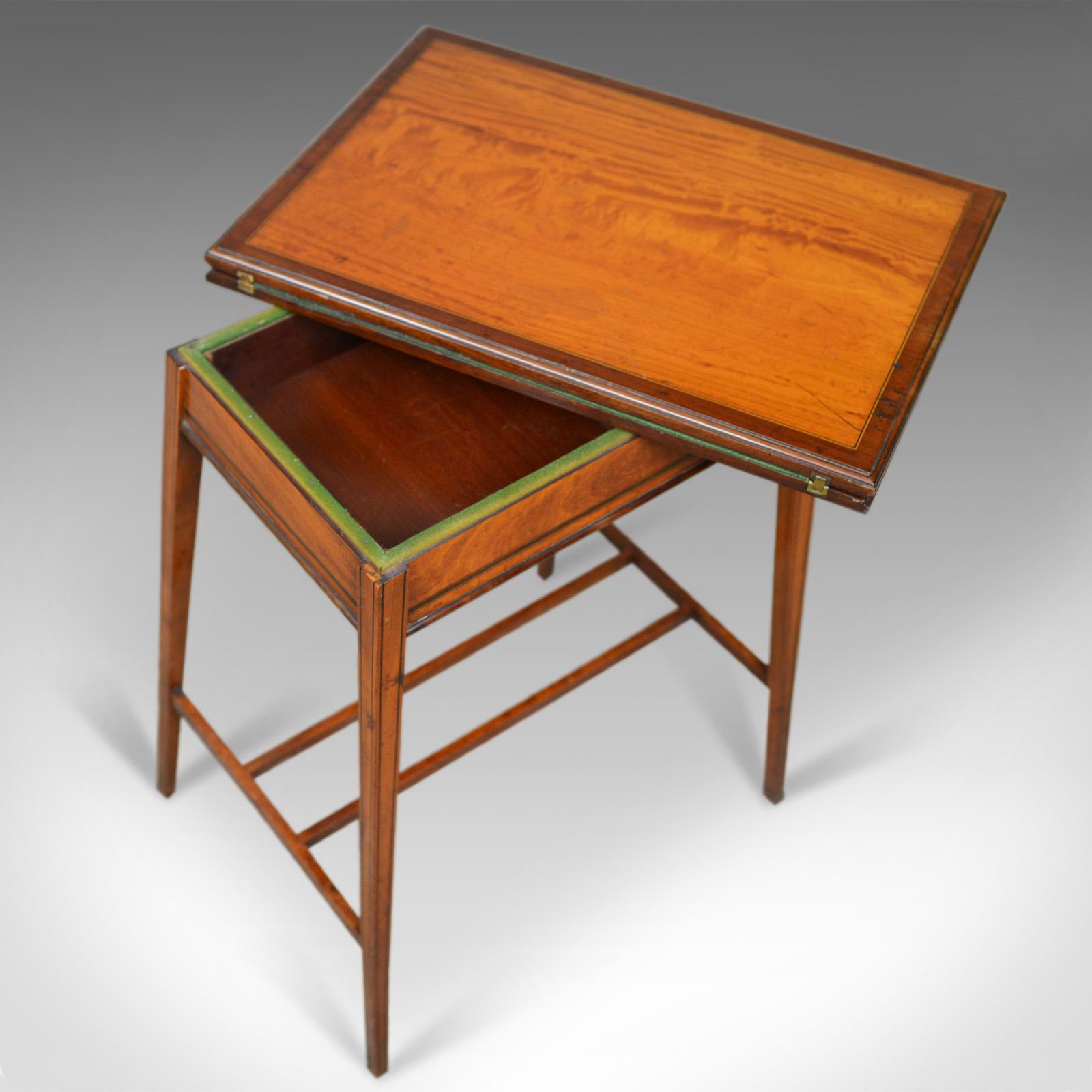 Satinwood Antique Card Table, English, Edwardian, Fold-Over, Games, circa 1910