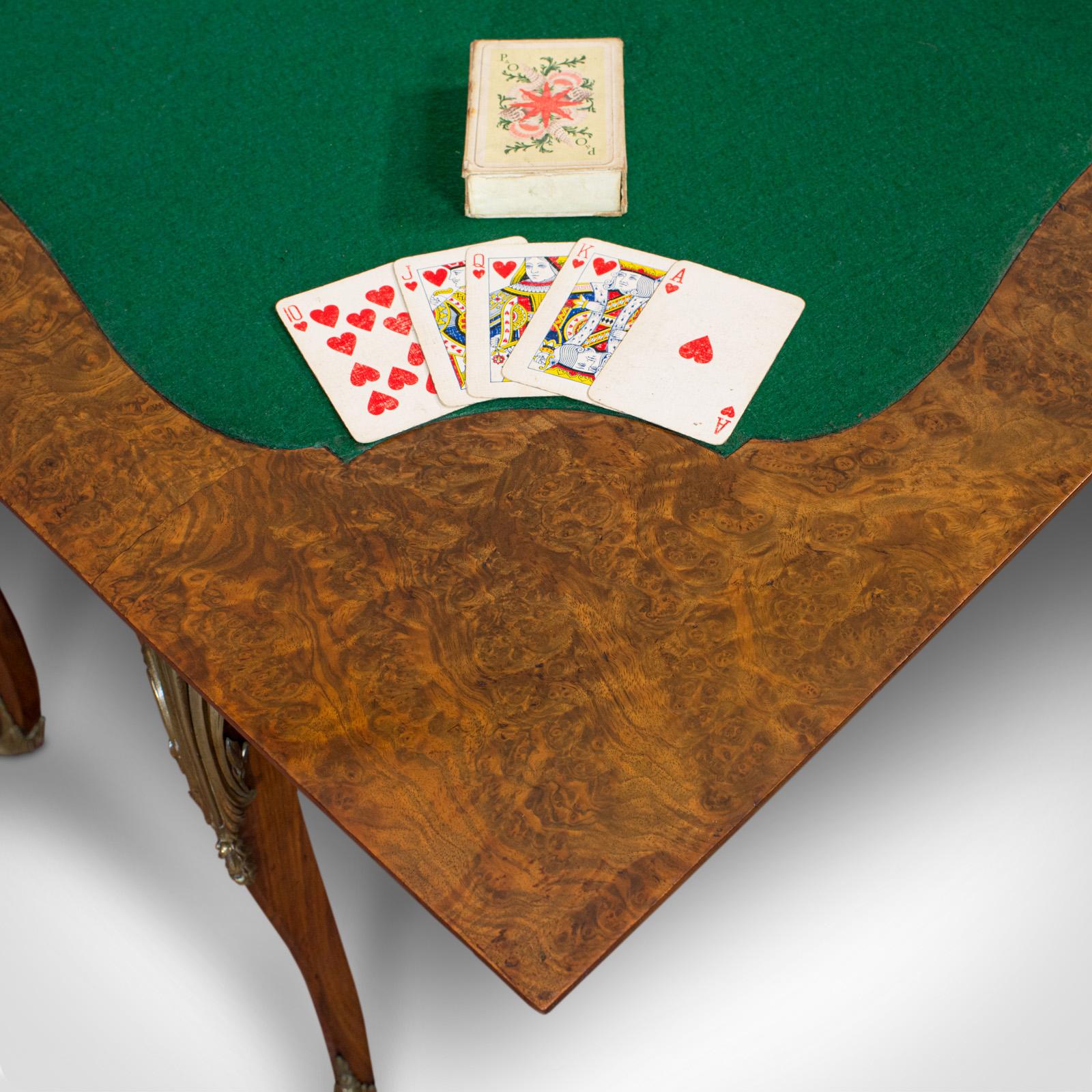 Antique Card Table, French, Burr Walnut, Fold over, Games, Victorian, circa 1870 For Sale 2