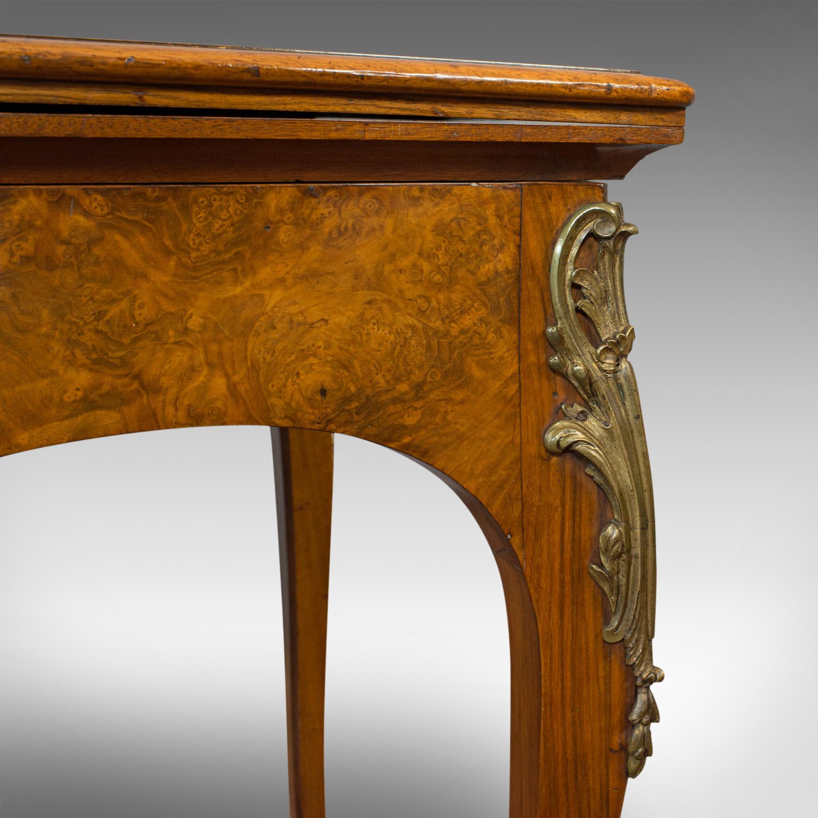 Antique Card Table, French, Burr Walnut, Fold over, Games, Victorian, circa 1870 For Sale 3