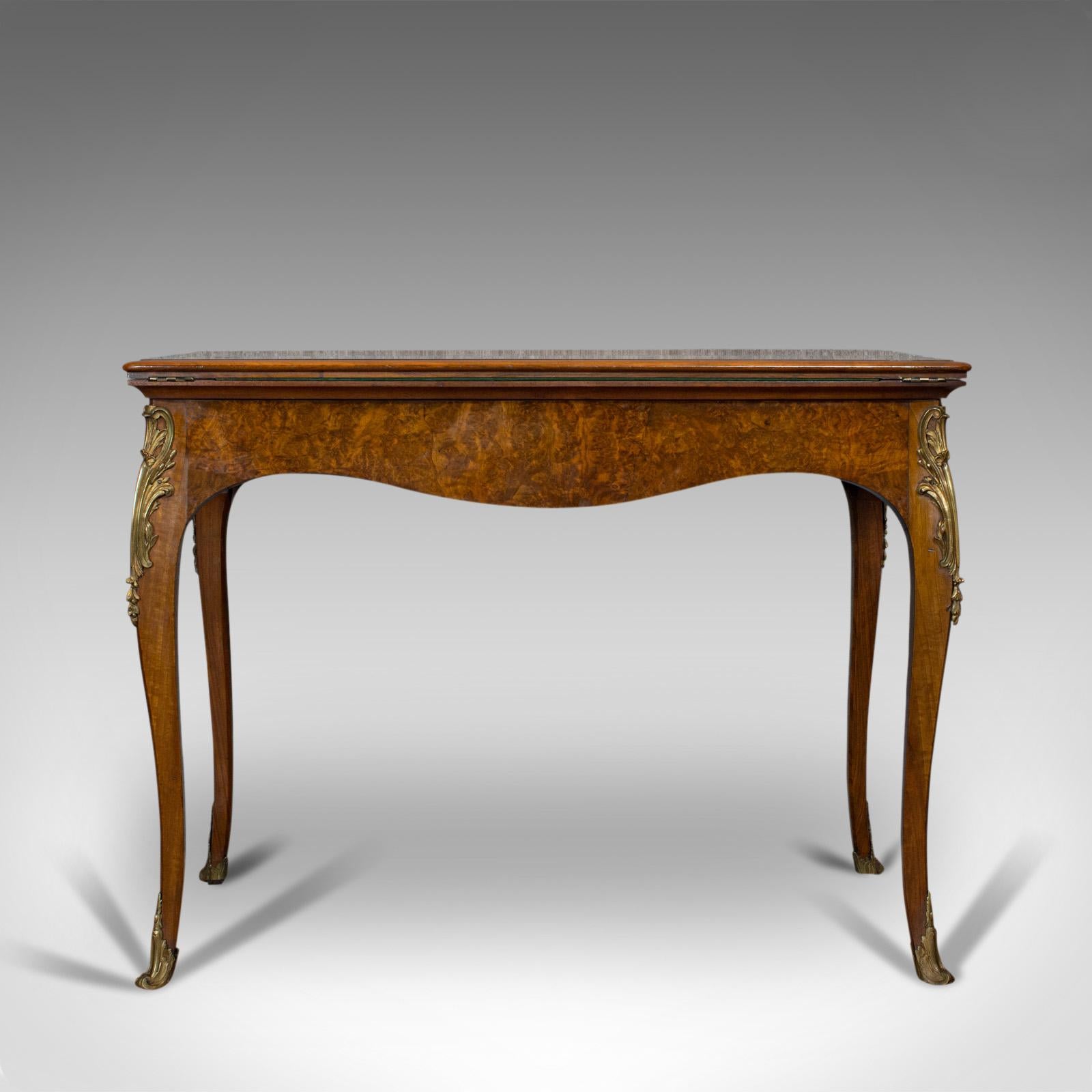 Antique Card Table, French, Burr Walnut, Fold over, Games, Victorian, circa 1870 In Good Condition For Sale In Hele, Devon, GB