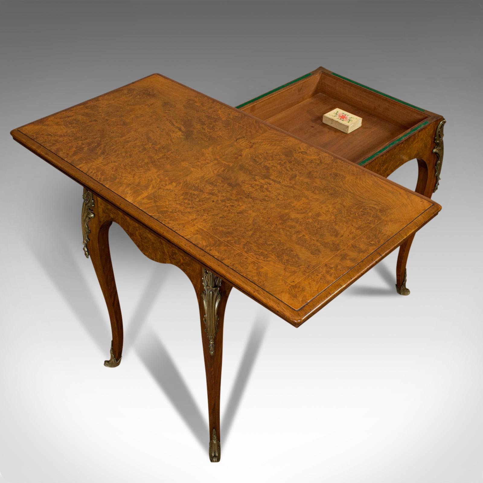 Antique Card Table, French, Burr Walnut, Fold over, Games, Victorian, circa 1870 For Sale 1