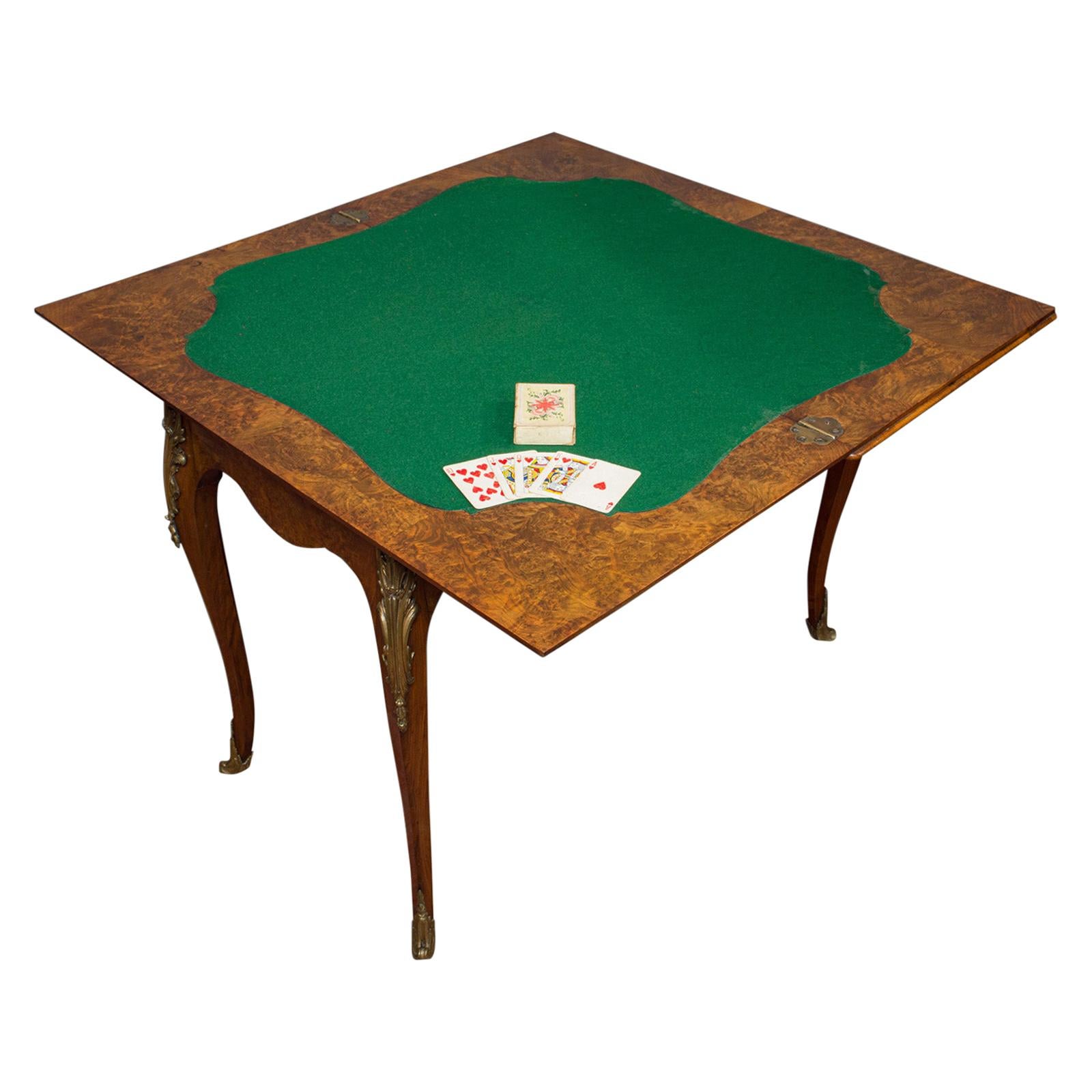 Antique Card Table, French, Burr Walnut, Fold over, Games, Victorian, circa 1870