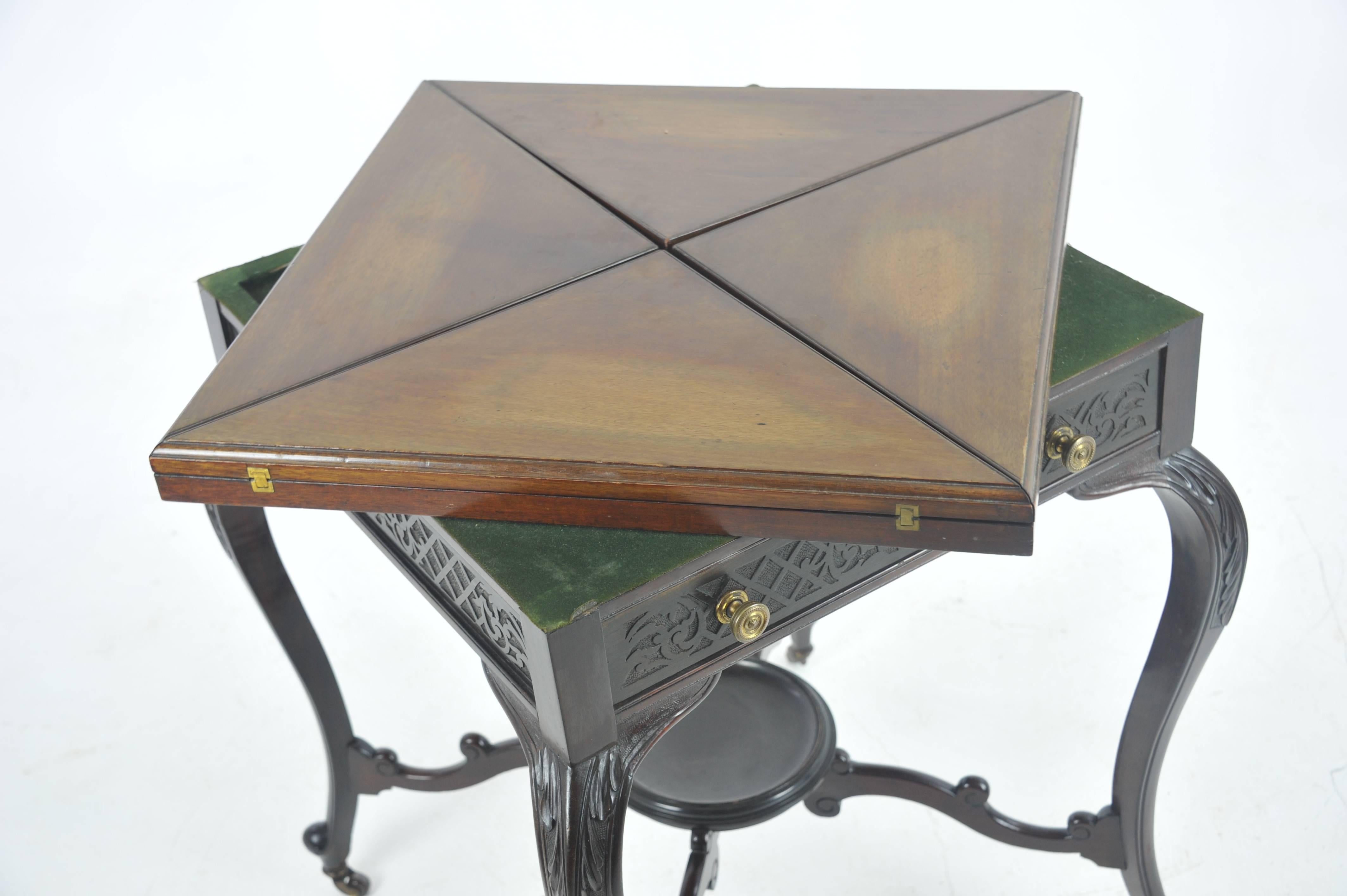 Antique Victorian Envelope Top Card Table, Mahogany, B1115   In Excellent Condition In Vancouver, BC