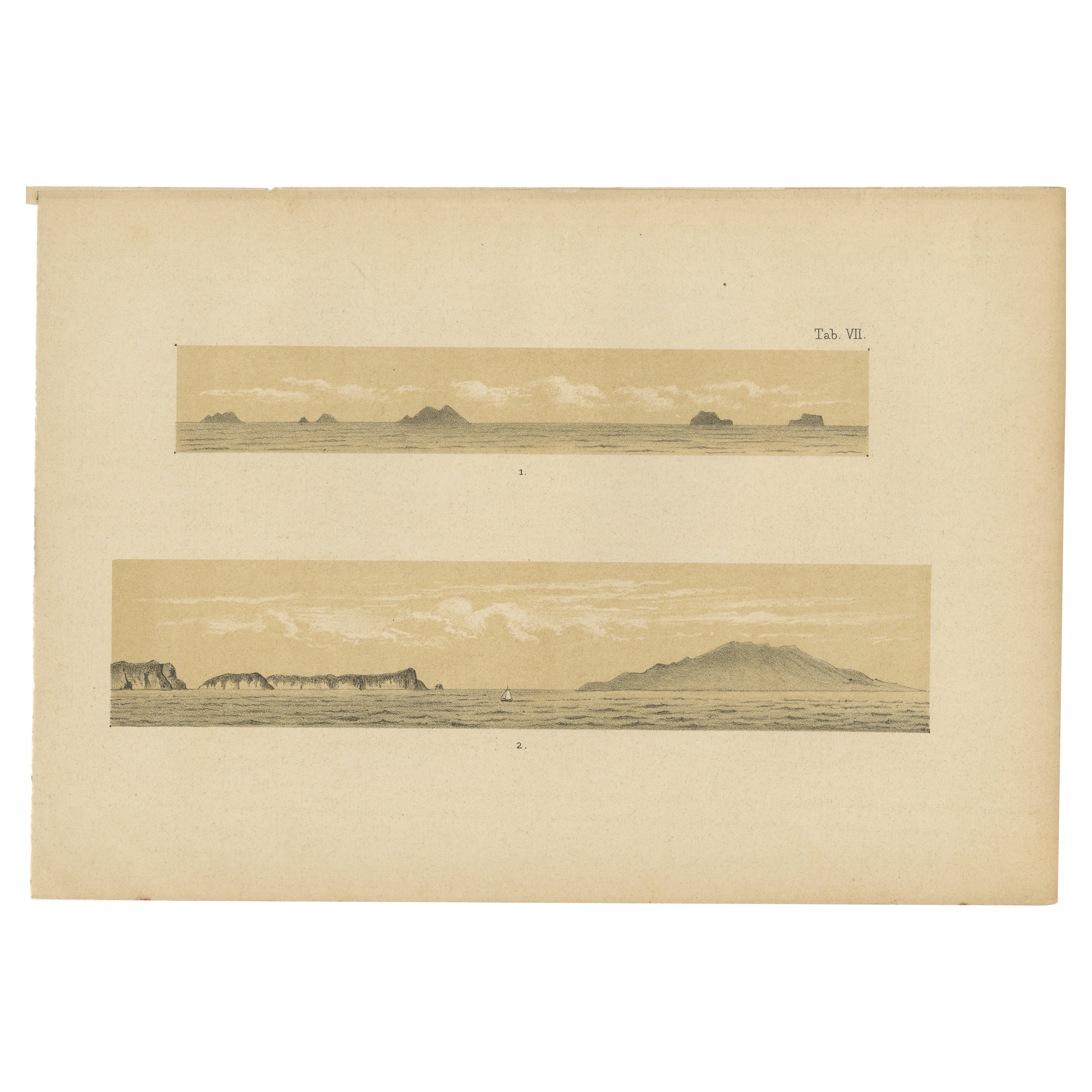 Antique Caribbean Island Group Panorama - Dutch West Indies Seascape, 1888 For Sale