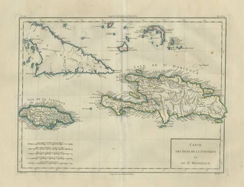 Antique Caribbean Map, Jamaica Cuba Saint-Domingue, Tardieu, c.1775