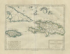 Antique Caribbean Map, Jamaica Cuba Saint-Domingue, Tardieu, c.1775