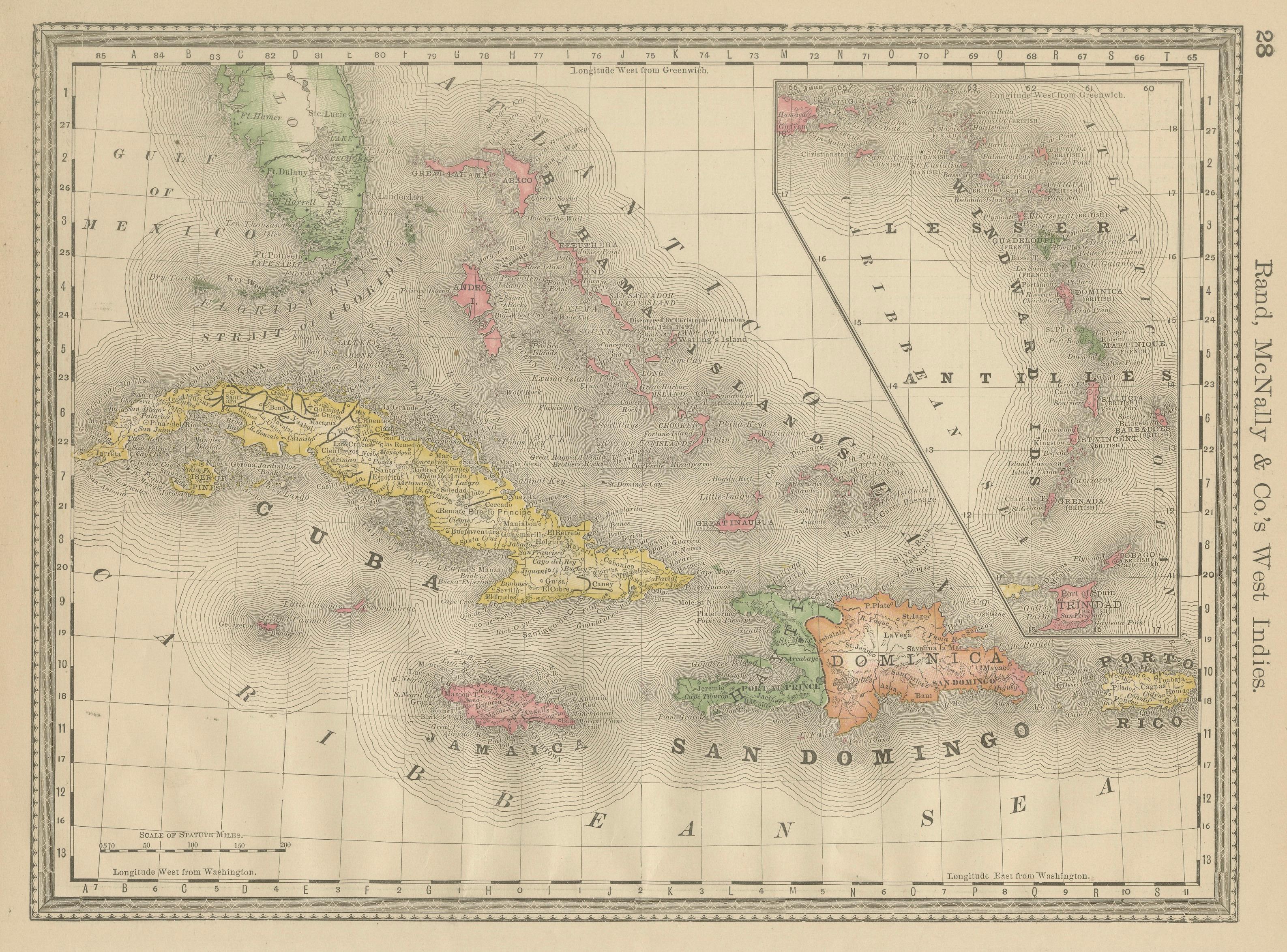 Antique Caribbean Map Wall Art – Cuba Jamaica Hispaniola, Rand McNally, ca.1888
