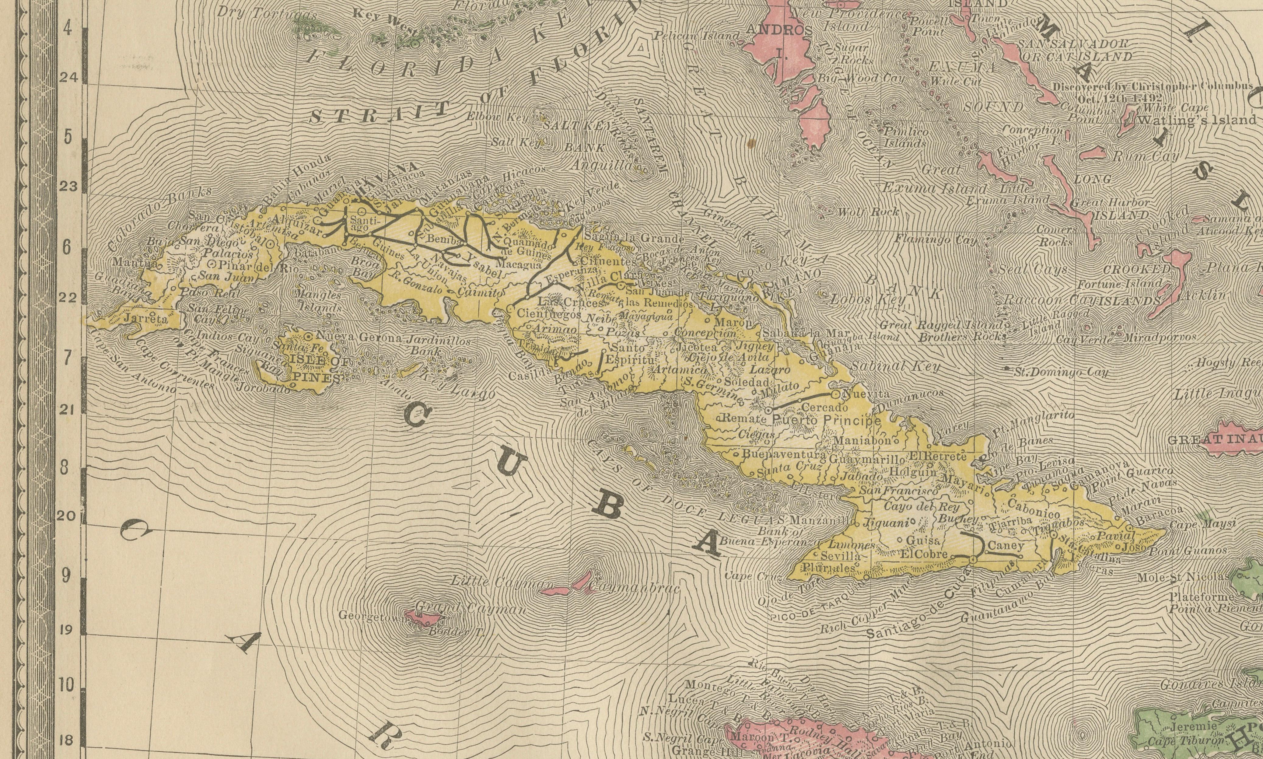Antique Caribbean Map Wall Art – Cuba Jamaica Hispaniola, Rand McNally, ca.1888