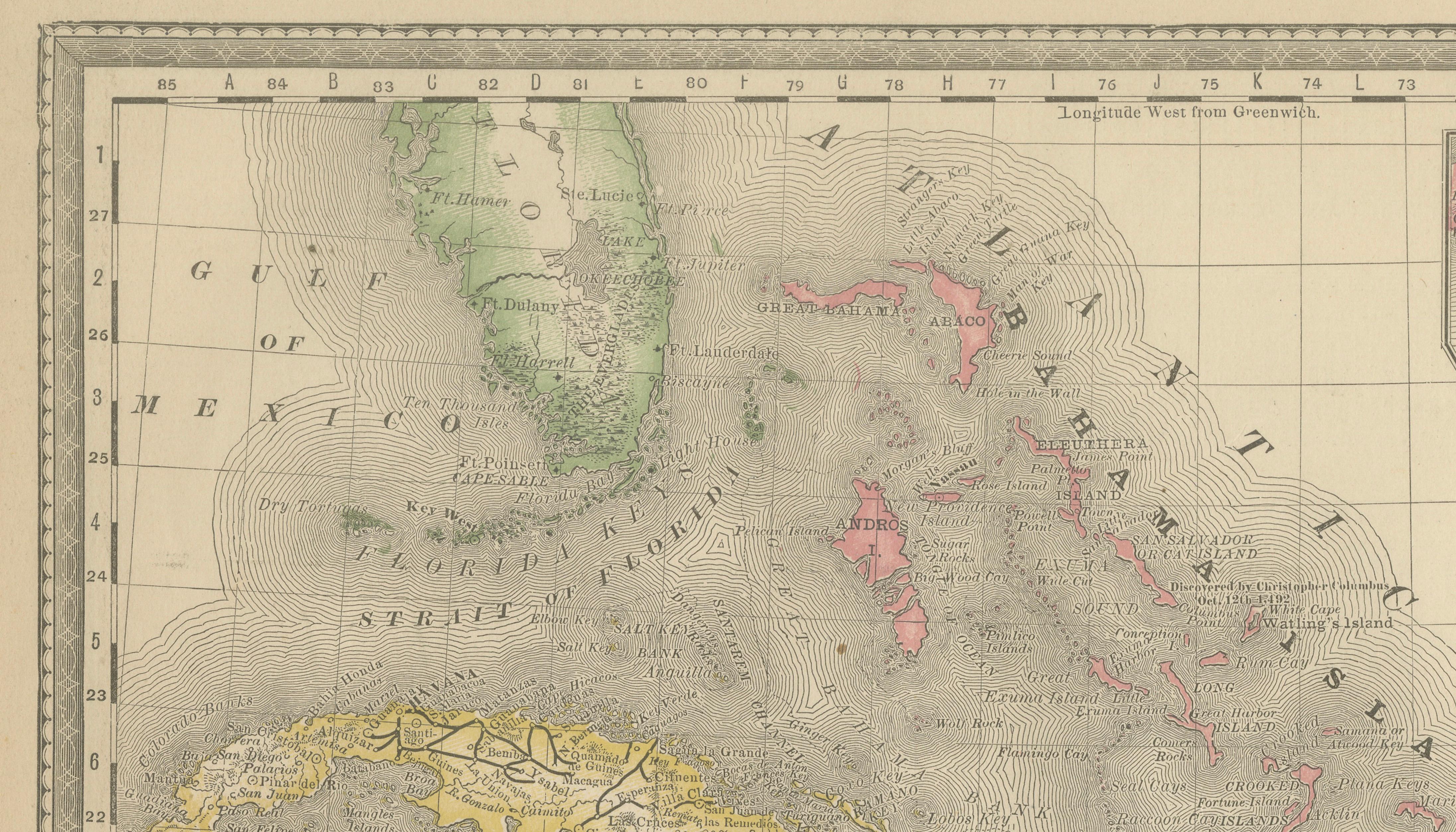 Antique Caribbean Map Wall Art – Cuba Jamaica Hispaniola, Rand McNally, ca.1888