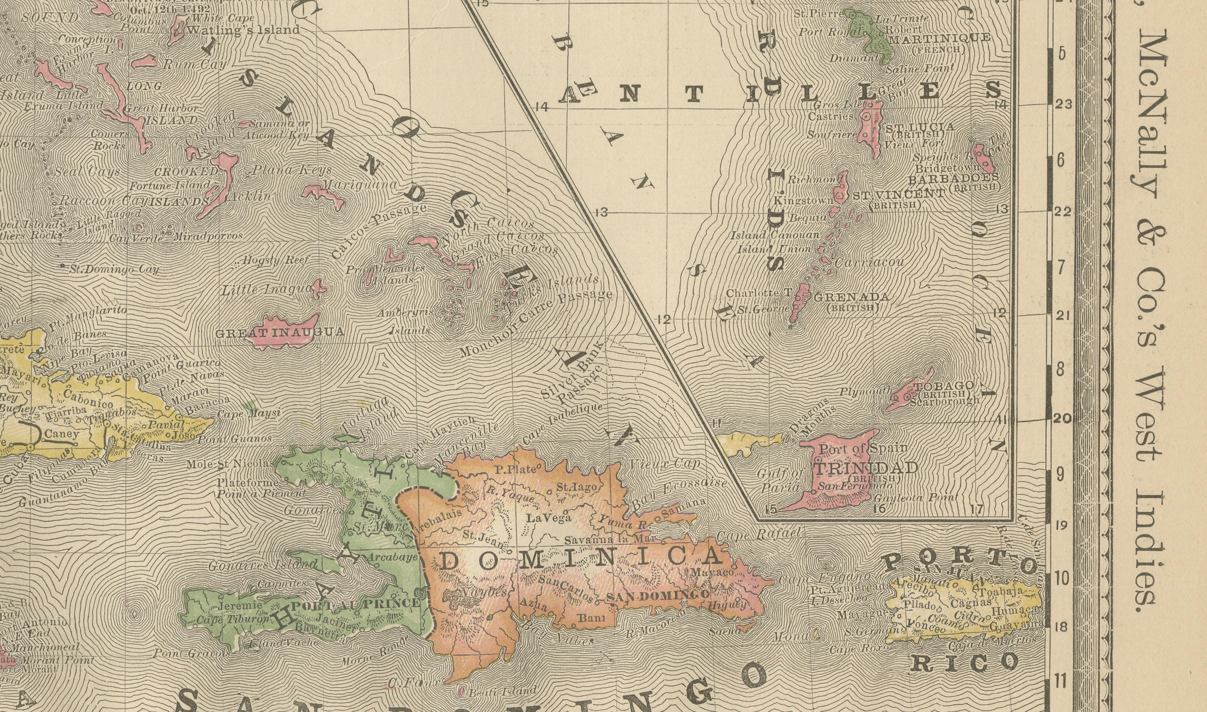 Antique Caribbean Map Wall Art – Cuba Jamaica Hispaniola, Rand McNally, ca.1888