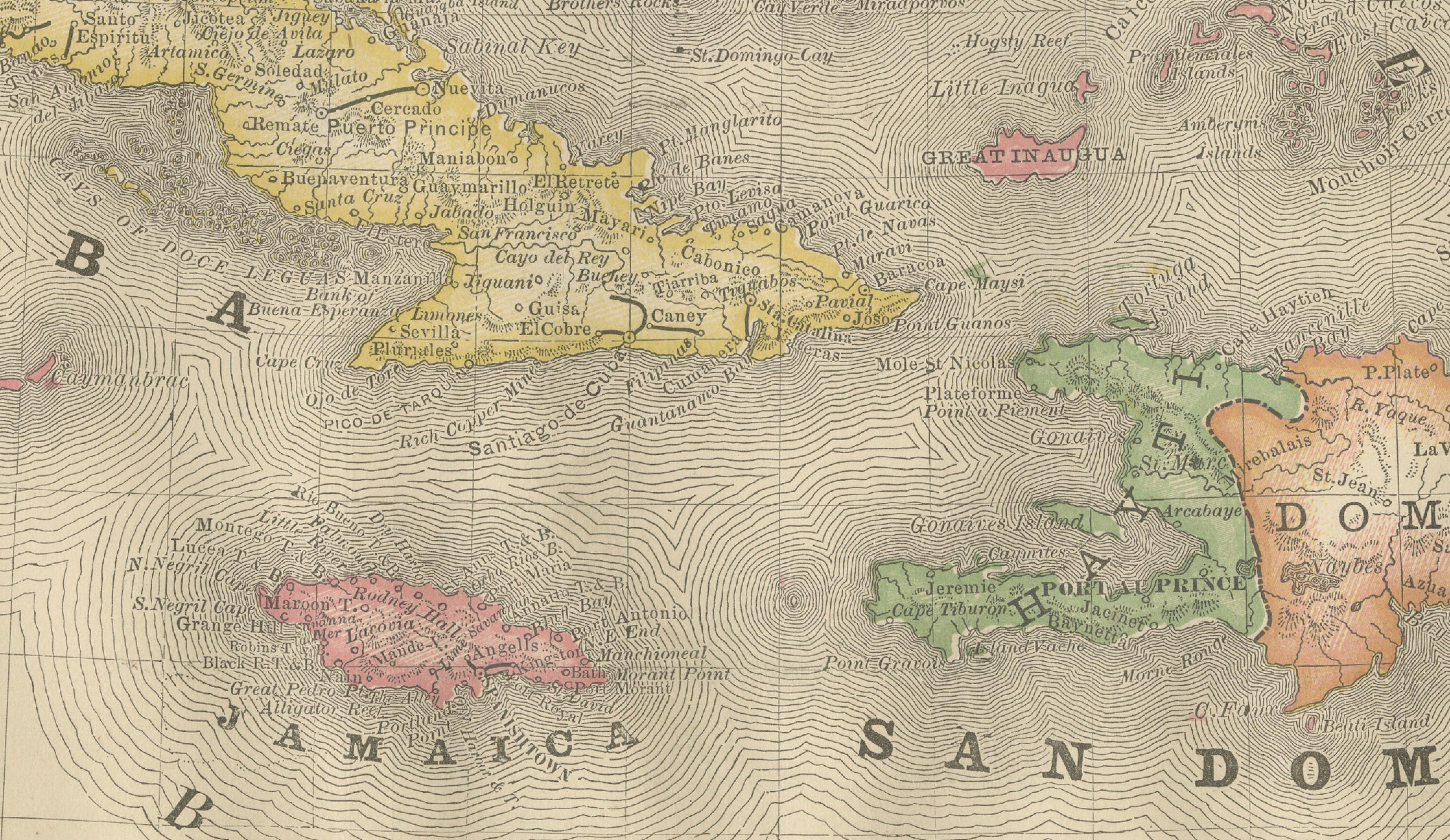 Antique Caribbean Map Wall Art – Cuba Jamaica Hispaniola, Rand McNally, ca.1888