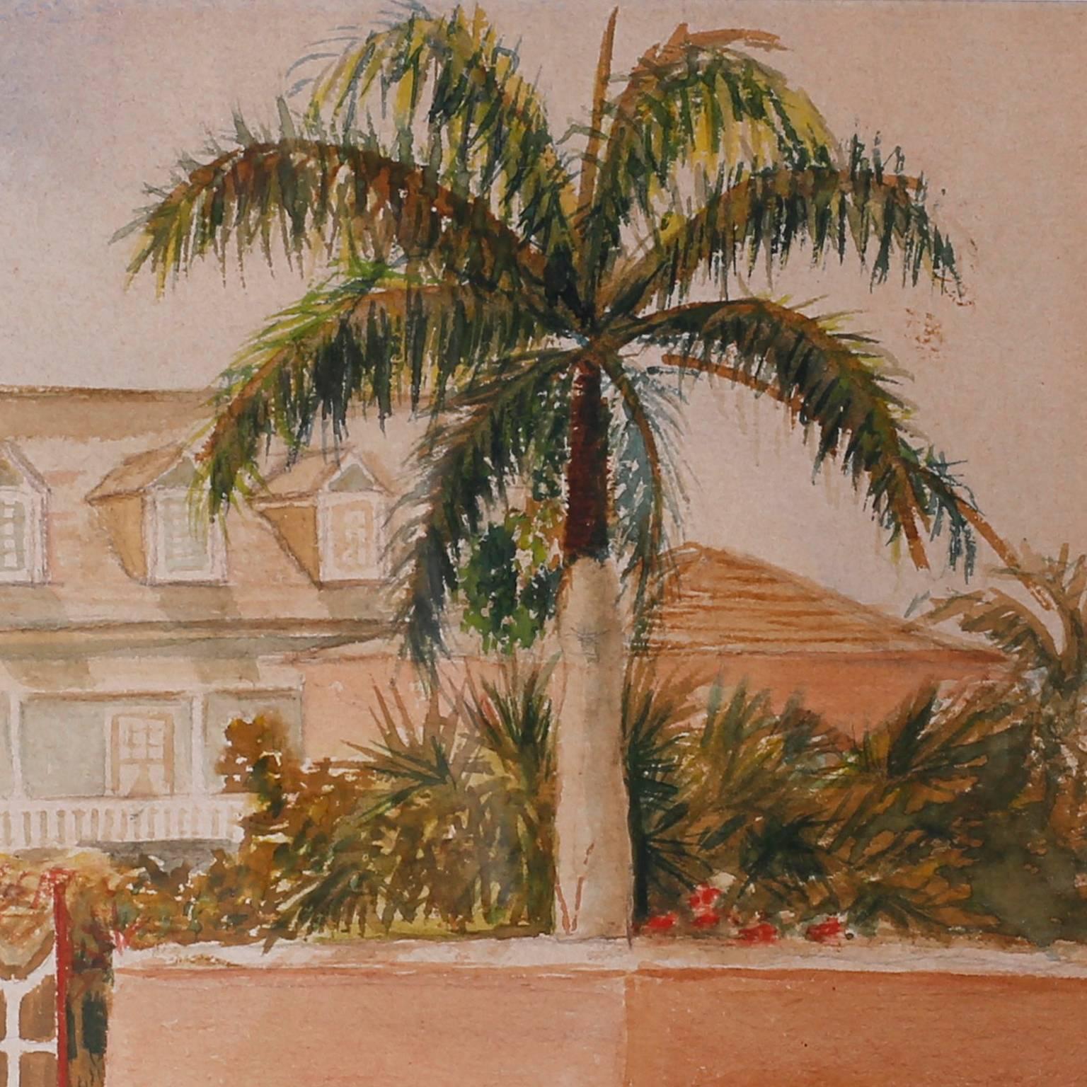 British Colonial Antique Caribbean Watercolor For Sale