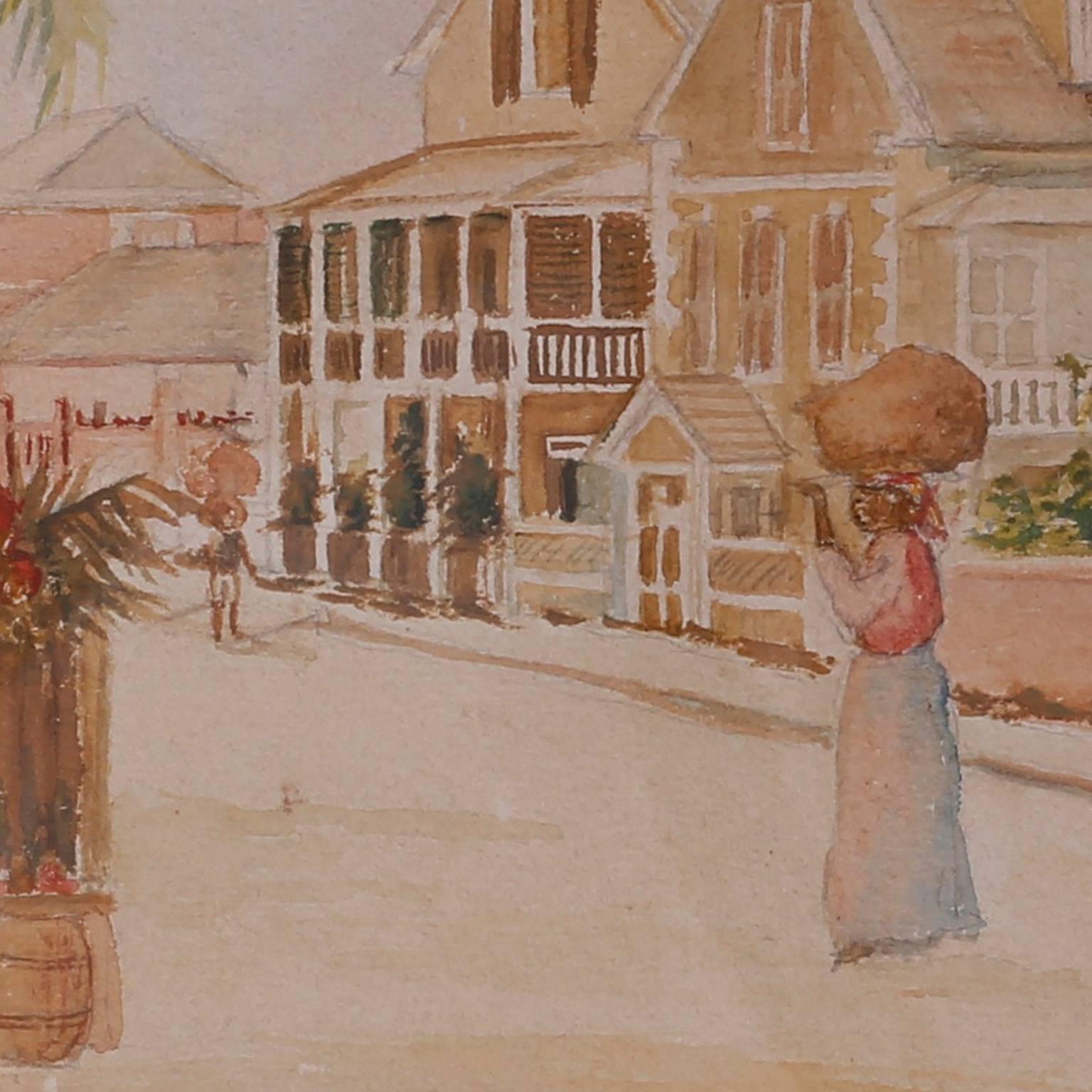 19th Century Antique Caribbean Watercolor For Sale