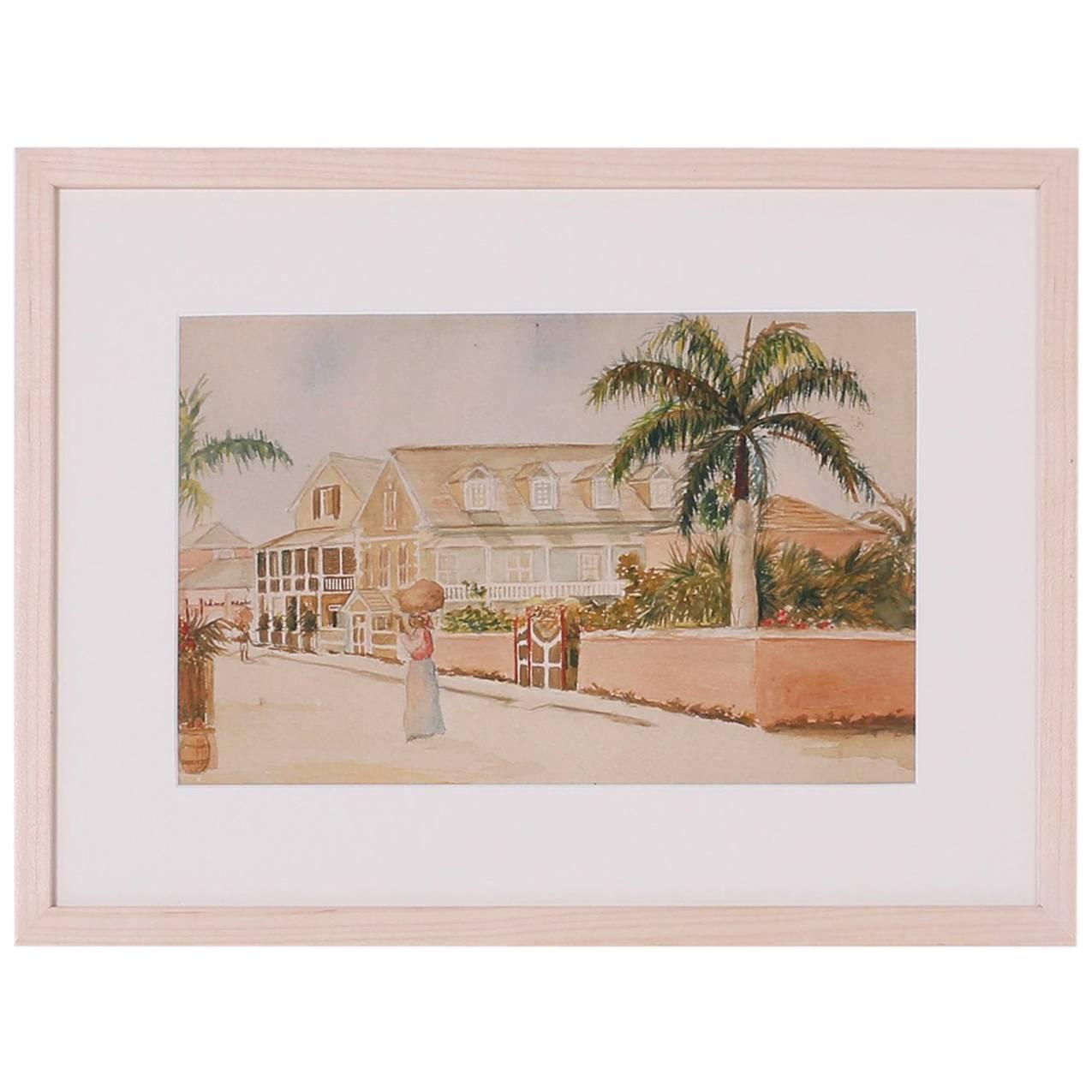 Antique Caribbean Watercolor For Sale