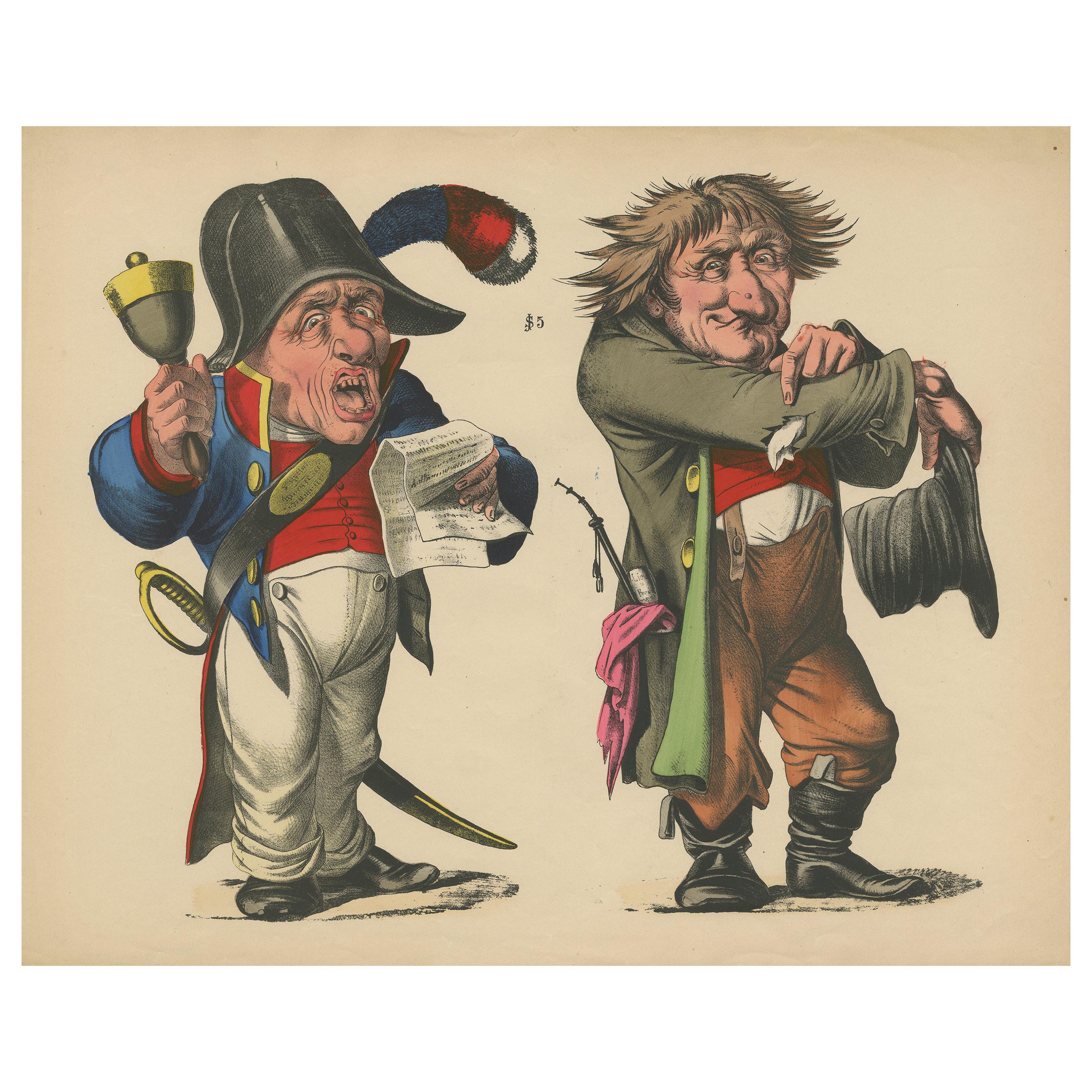 Impression ancienne de caricature d'un général, vers 1860