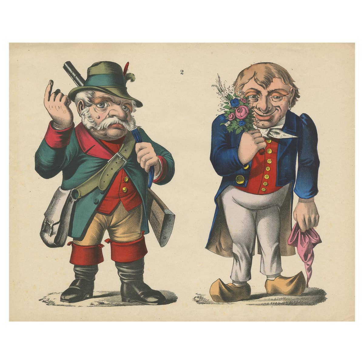 Antique Caricature Print of a Hunter 'c.1860'