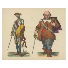 Antique Caricature Print of Don Quixote and Sancho Panza 'c.1860'