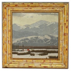 Antique Carl Lawless Oil On Canvas Painting Of A Mountain Landscape C1930