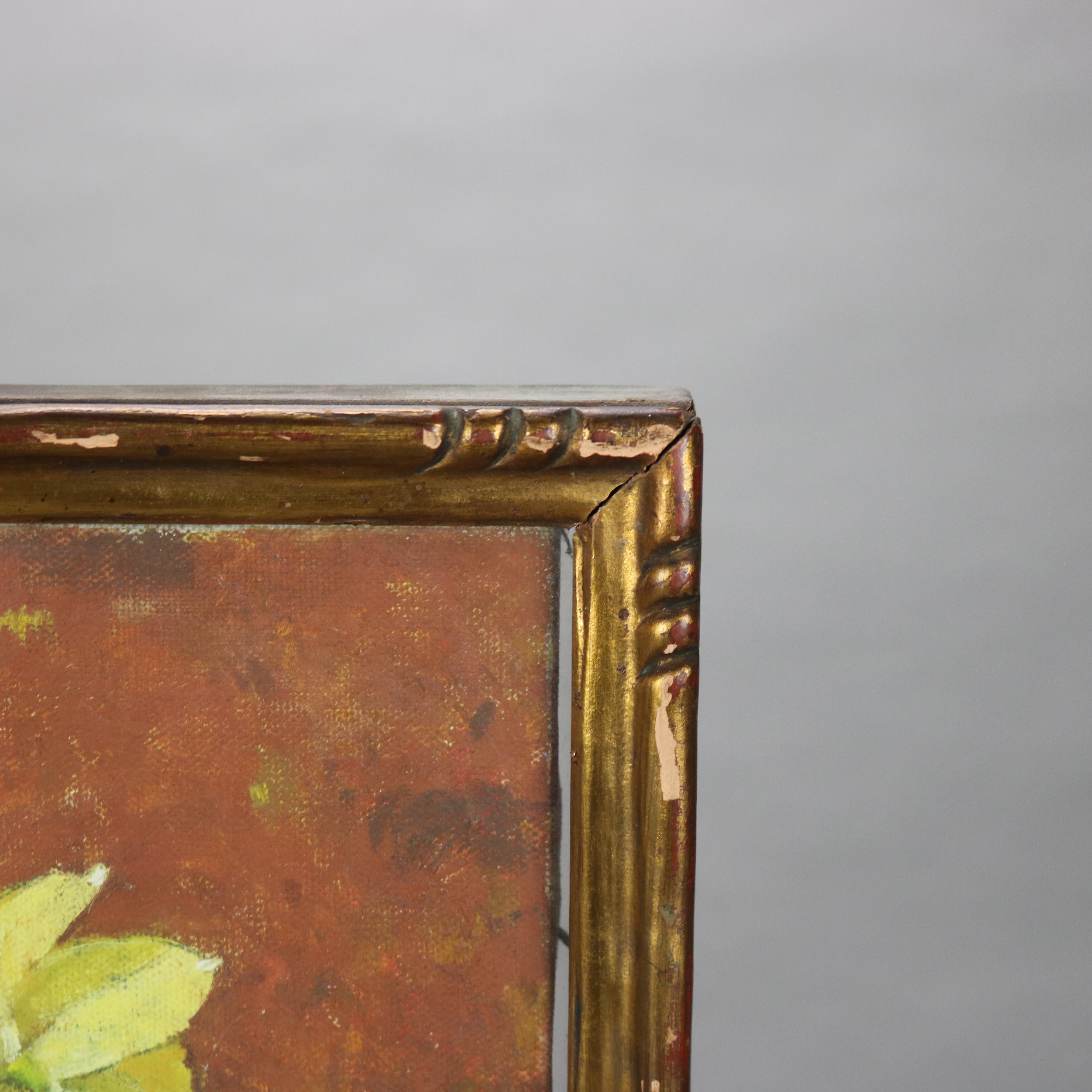 Antique Carl Lawless Oil On Canvas Still Life Painting Of Daffodils c1930 2