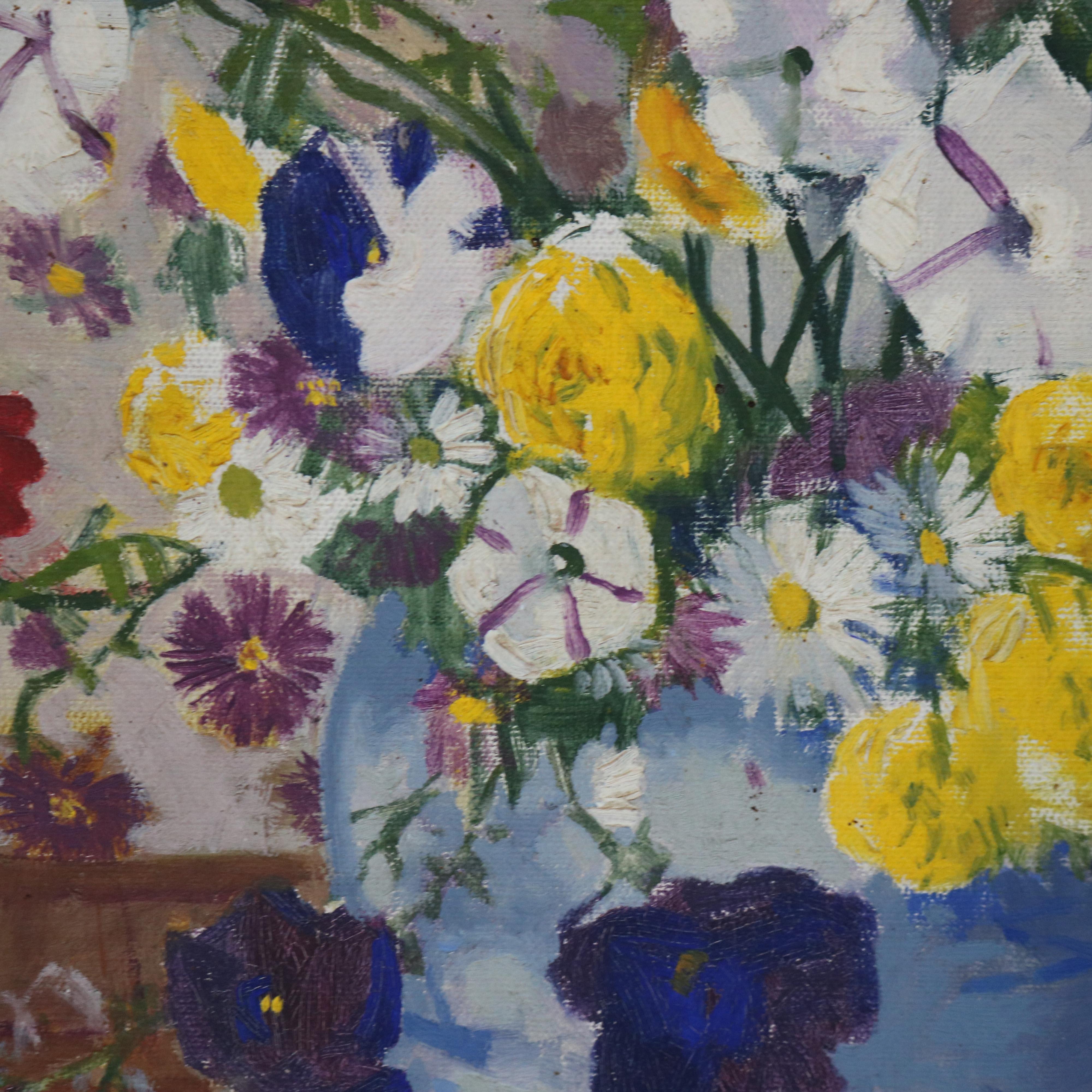 Antique Carl Lawless Oil On Canvas Still Life Painting Of Flowers C1930 In Good Condition In Big Flats, NY