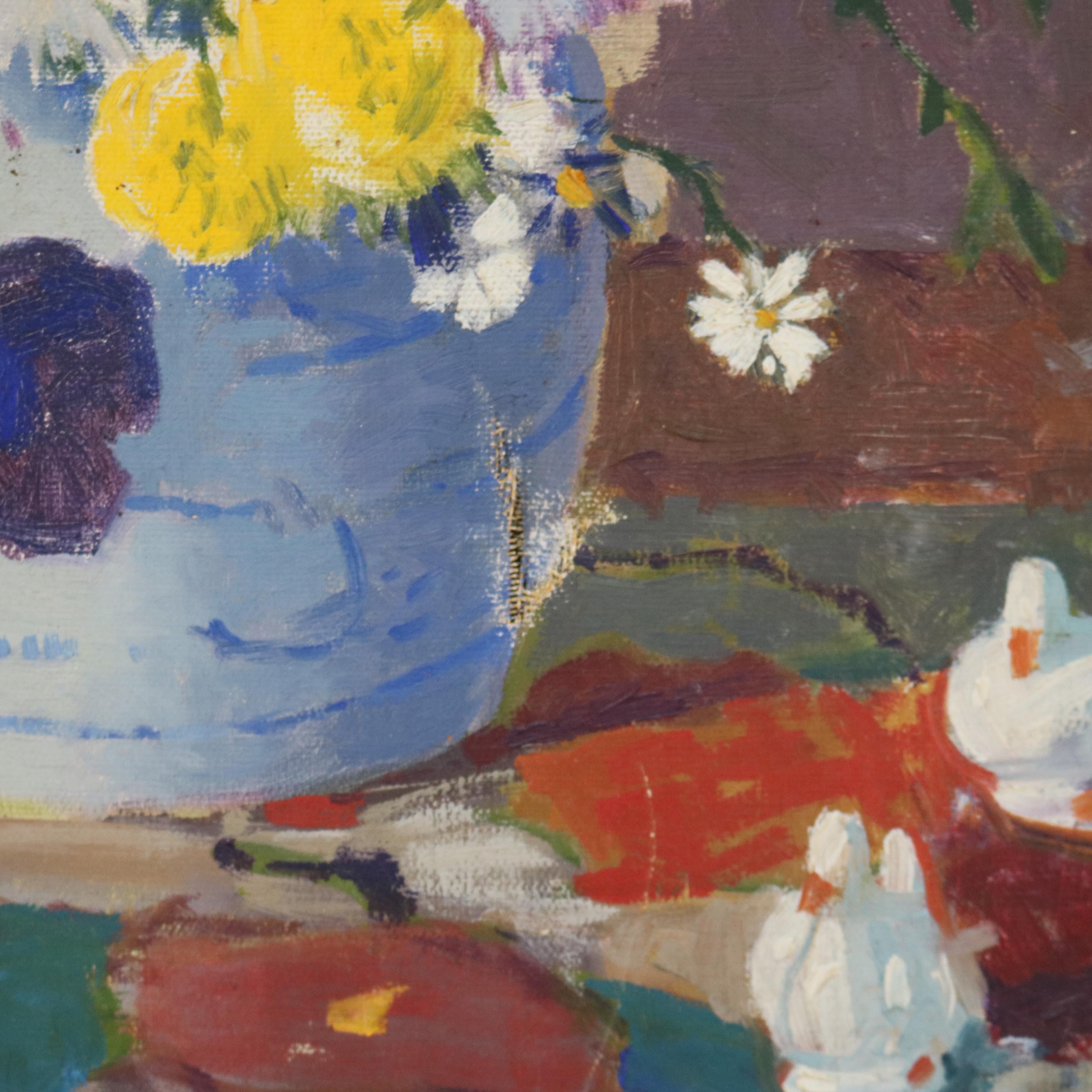 Antique Carl Lawless Oil On Canvas Still Life Painting Of Flowers C1930 1