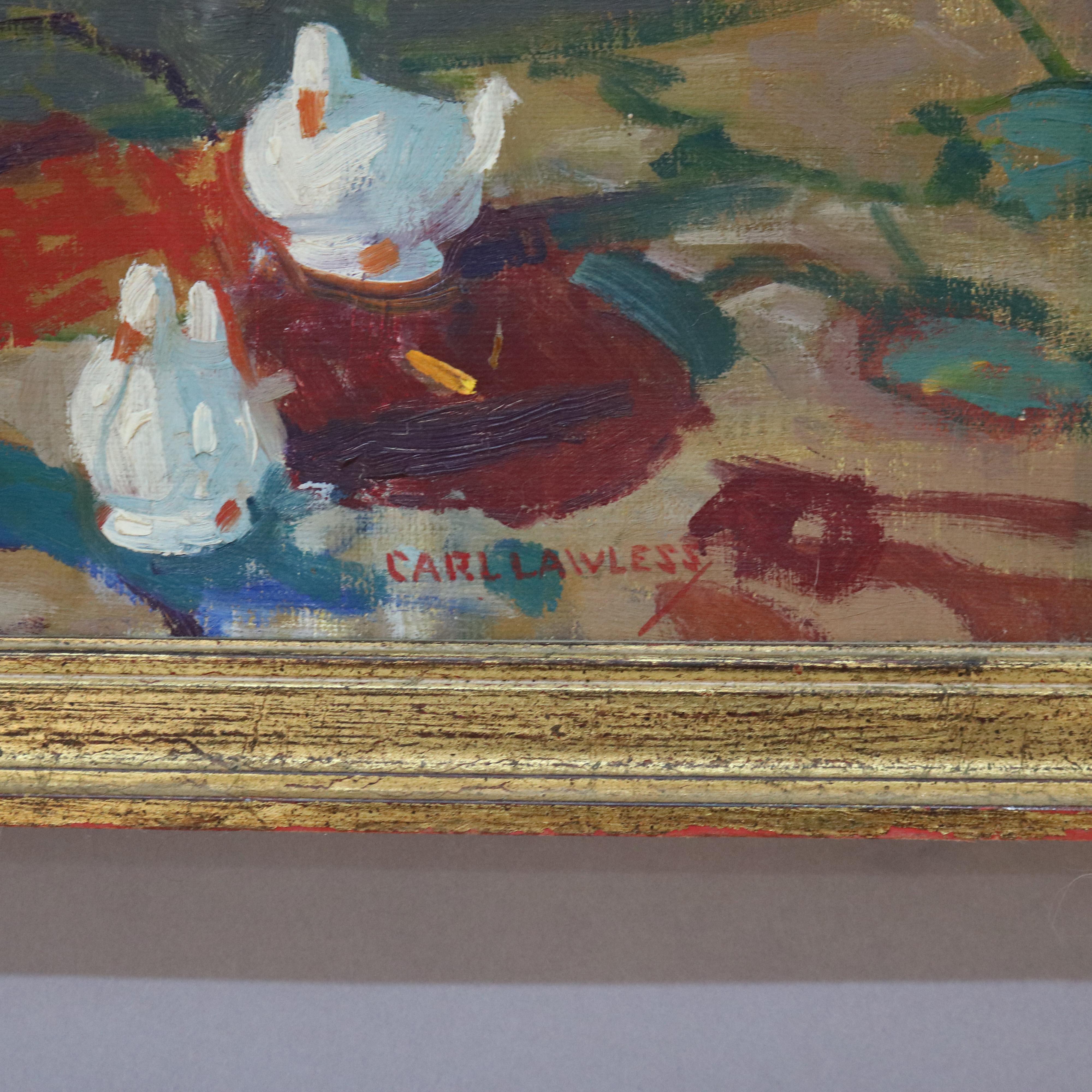Antique Carl Lawless Oil On Canvas Still Life Painting Of Flowers C1930 2