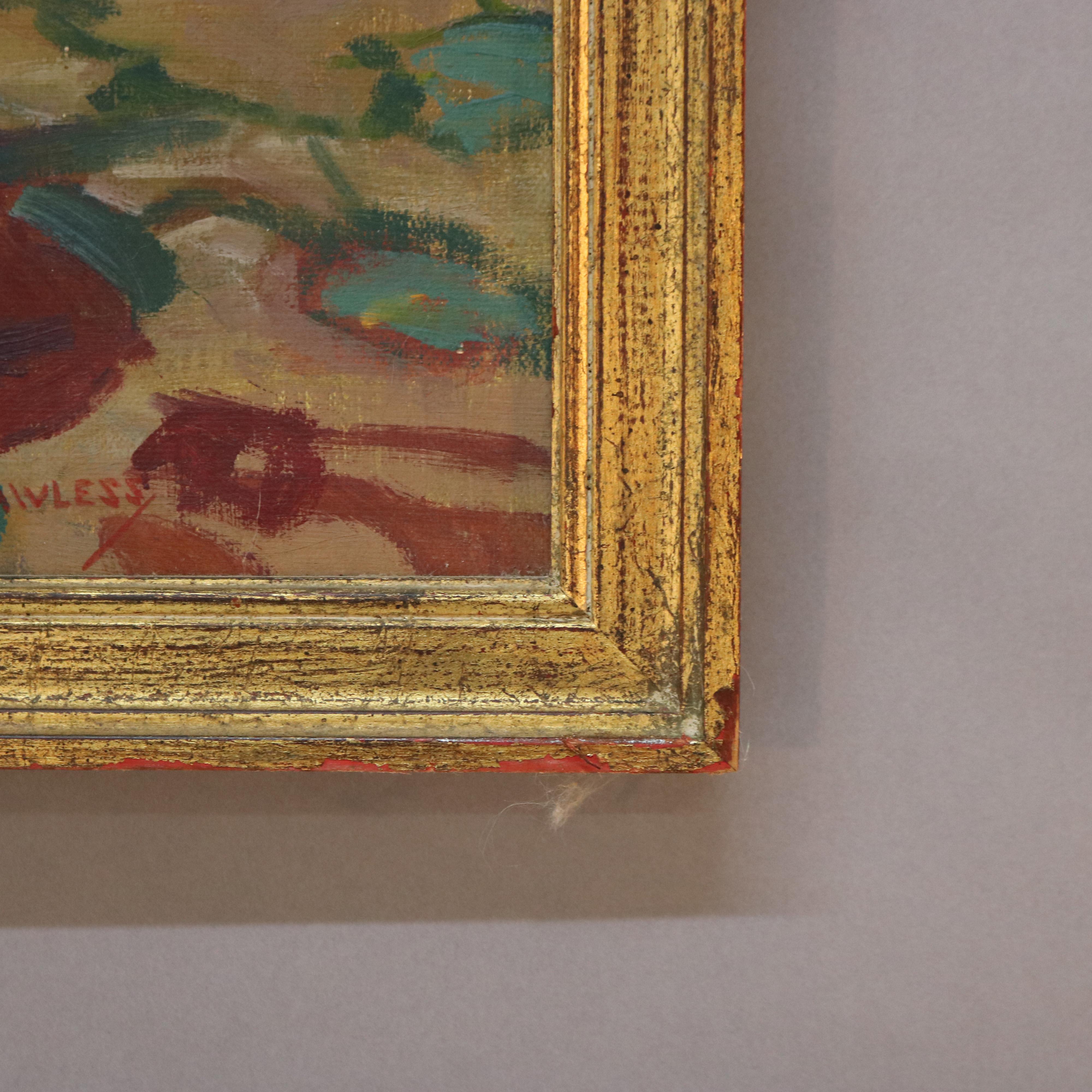 Antique Carl Lawless Oil On Canvas Still Life Painting Of Flowers C1930 3