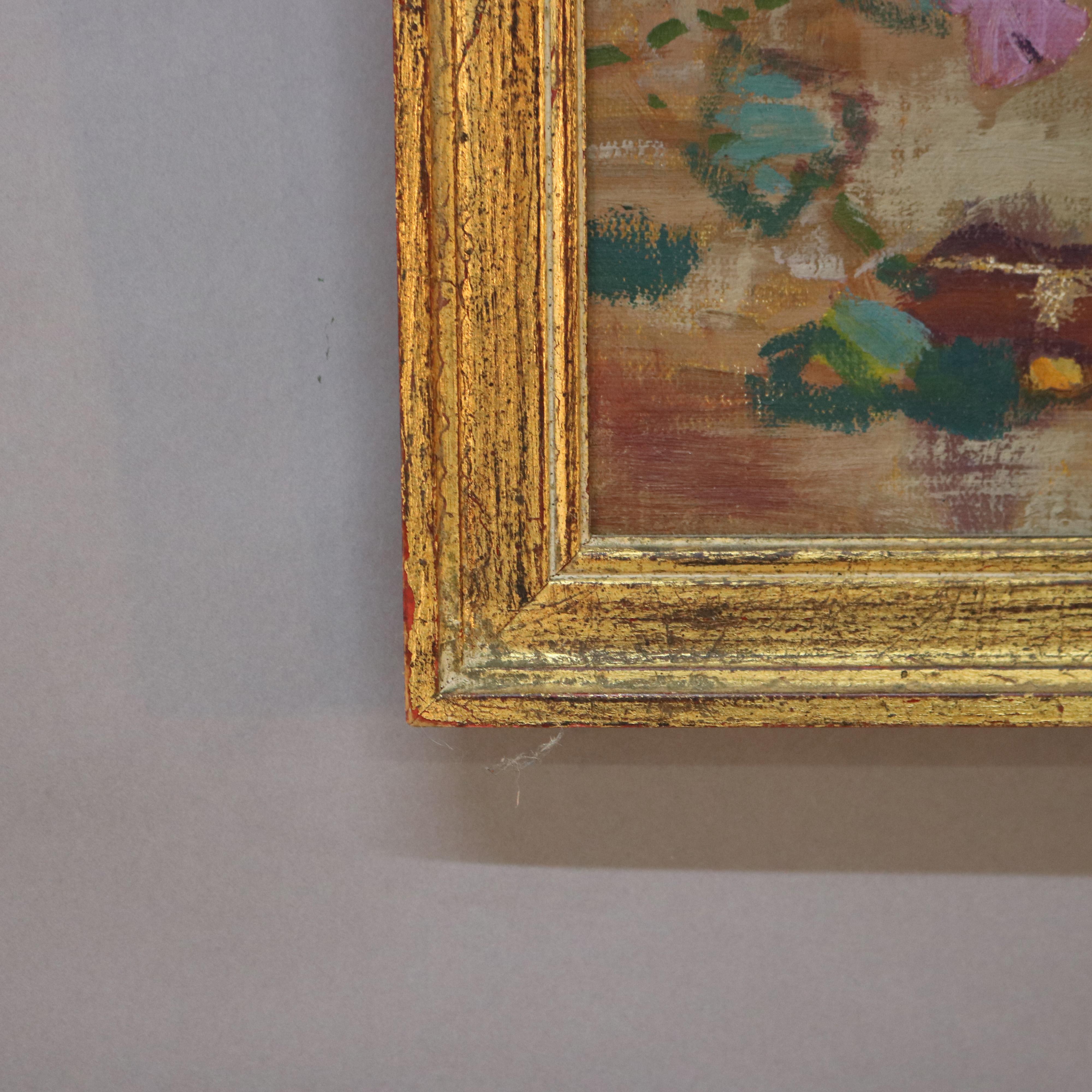 Antique Carl Lawless Oil On Canvas Still Life Painting Of Flowers C1930 4