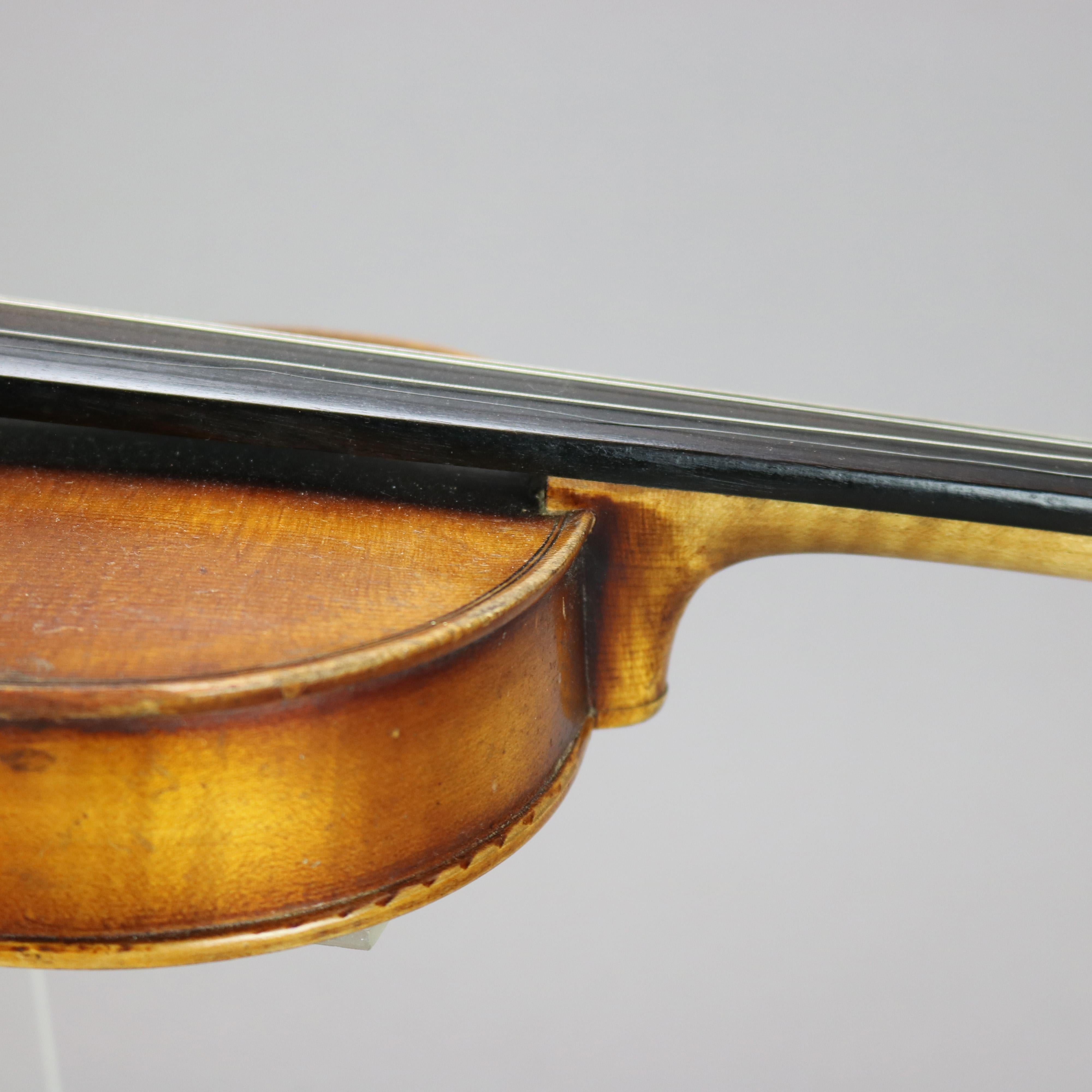 Wood Antique Carl Meifel 4/4 Full Size Violin & Bow, 20th C