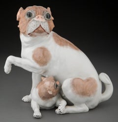Antike Carl Thieme Dresden Porcelain Figural Mops Hunde