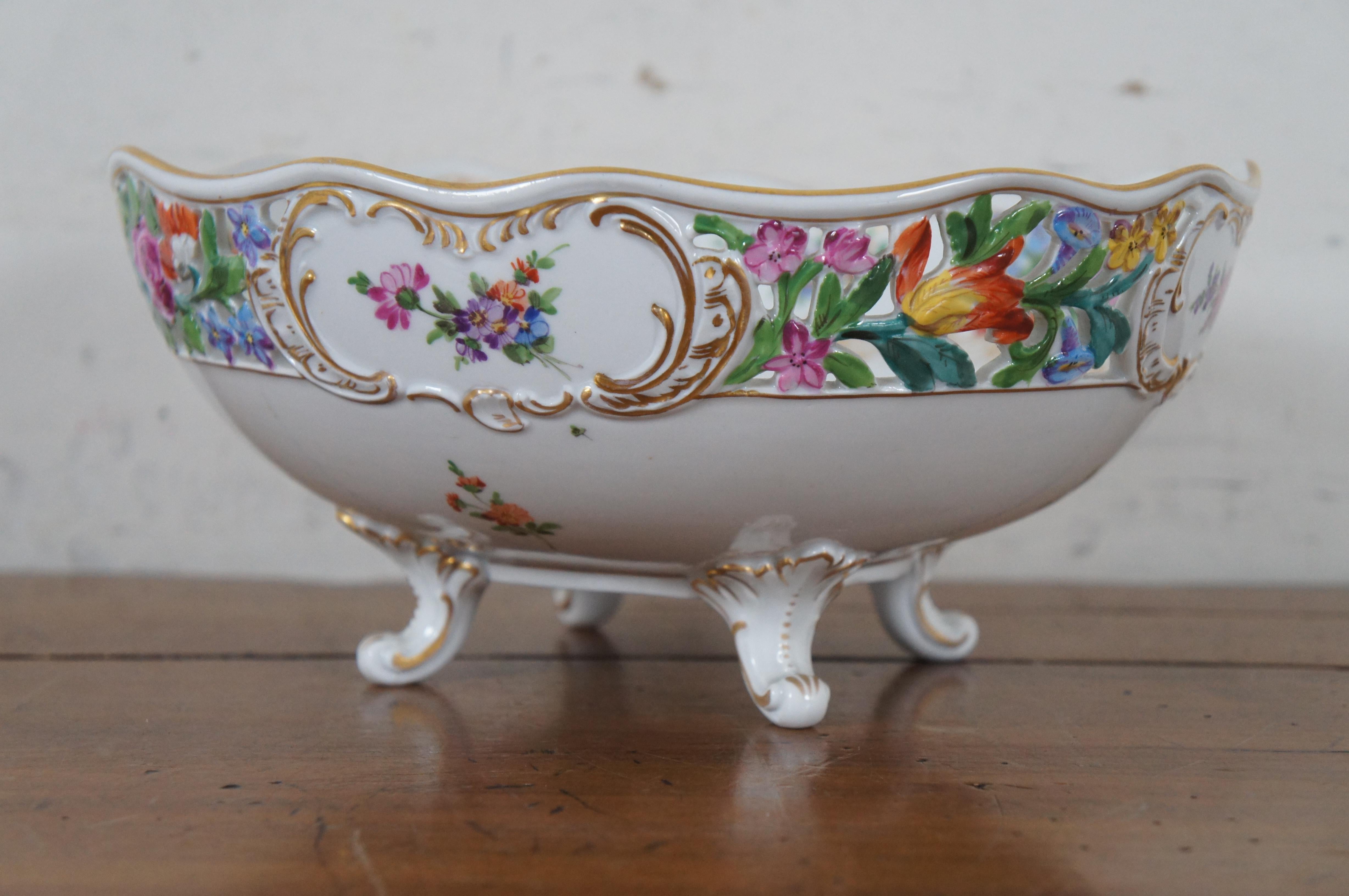 Antique Carl Thieme Dresden Porcelain Footed Reticulated Bowl Compote 11