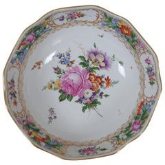 Antique Carl Thieme Dresden Porcelain Footed Reticulated Bowl Compote 11"
