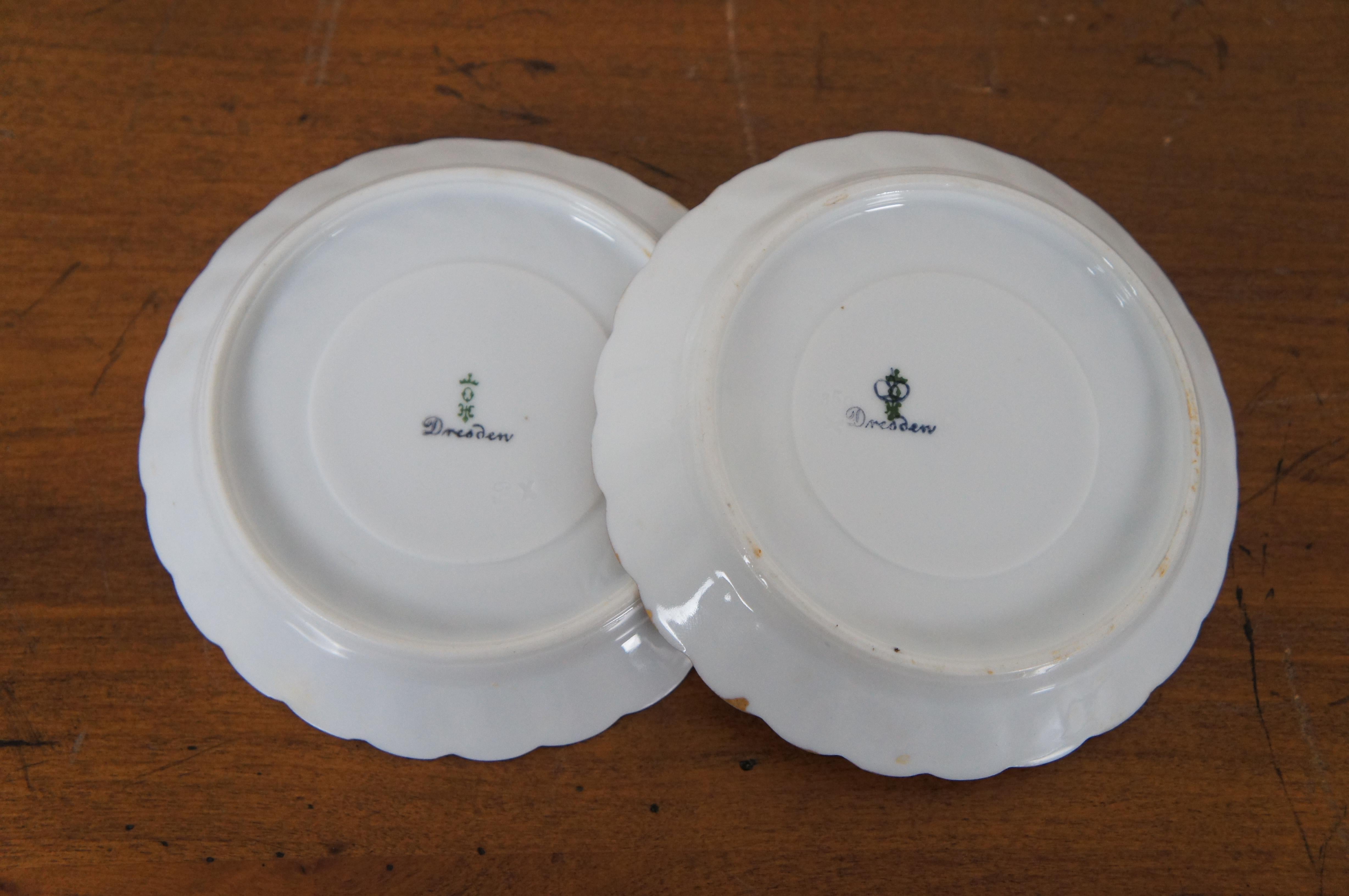 Victorian Antique Carl Thieme Dresden Porcelain Scalloped Demitasse Cups & Saucers For Sale