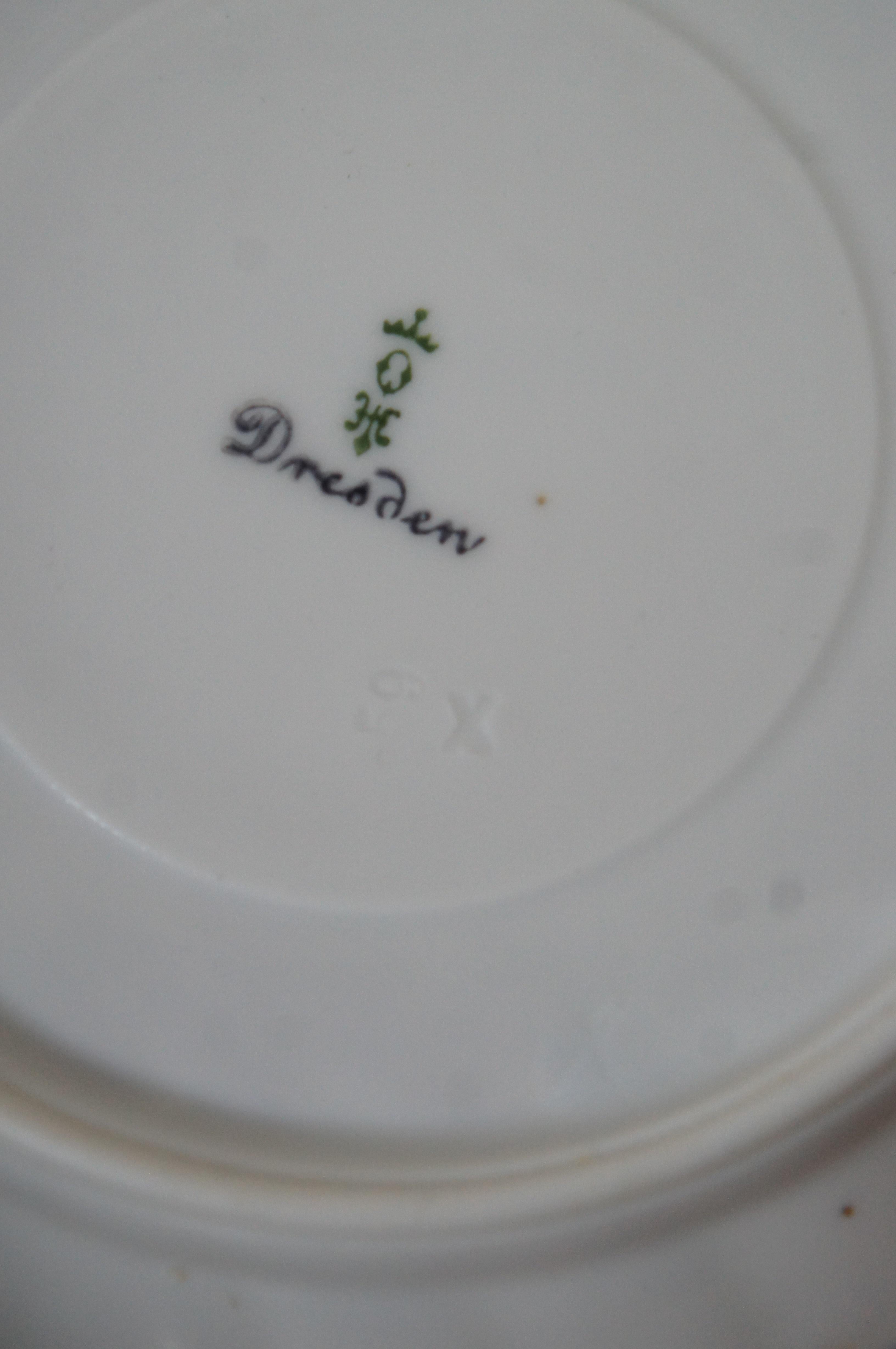20th Century Antique Carl Thieme Dresden Porcelain Scalloped Demitasse Cups & Saucers For Sale