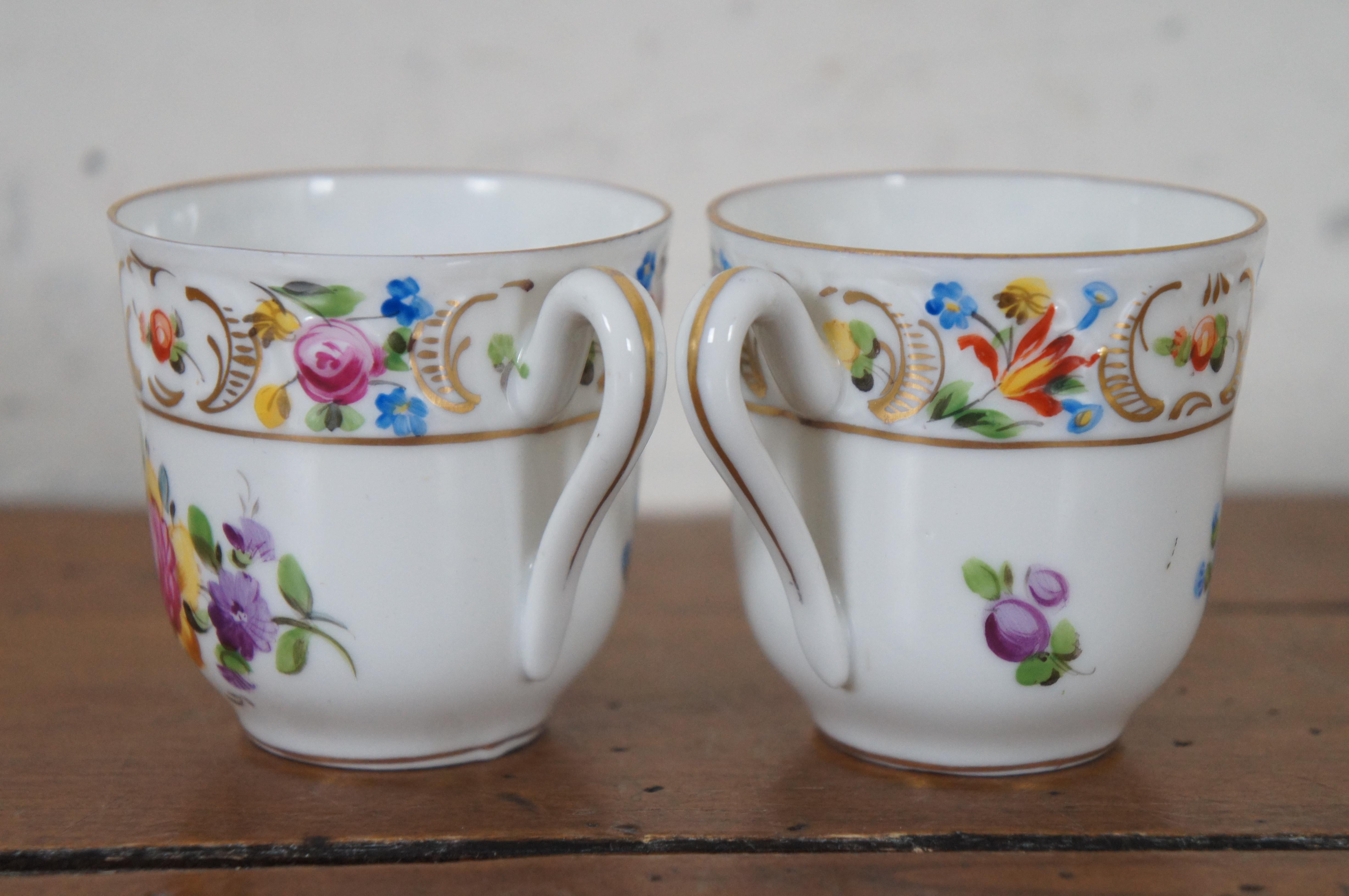 Antique Carl Thieme Dresden Porcelain Scalloped Demitasse Cups & Saucers For Sale 1