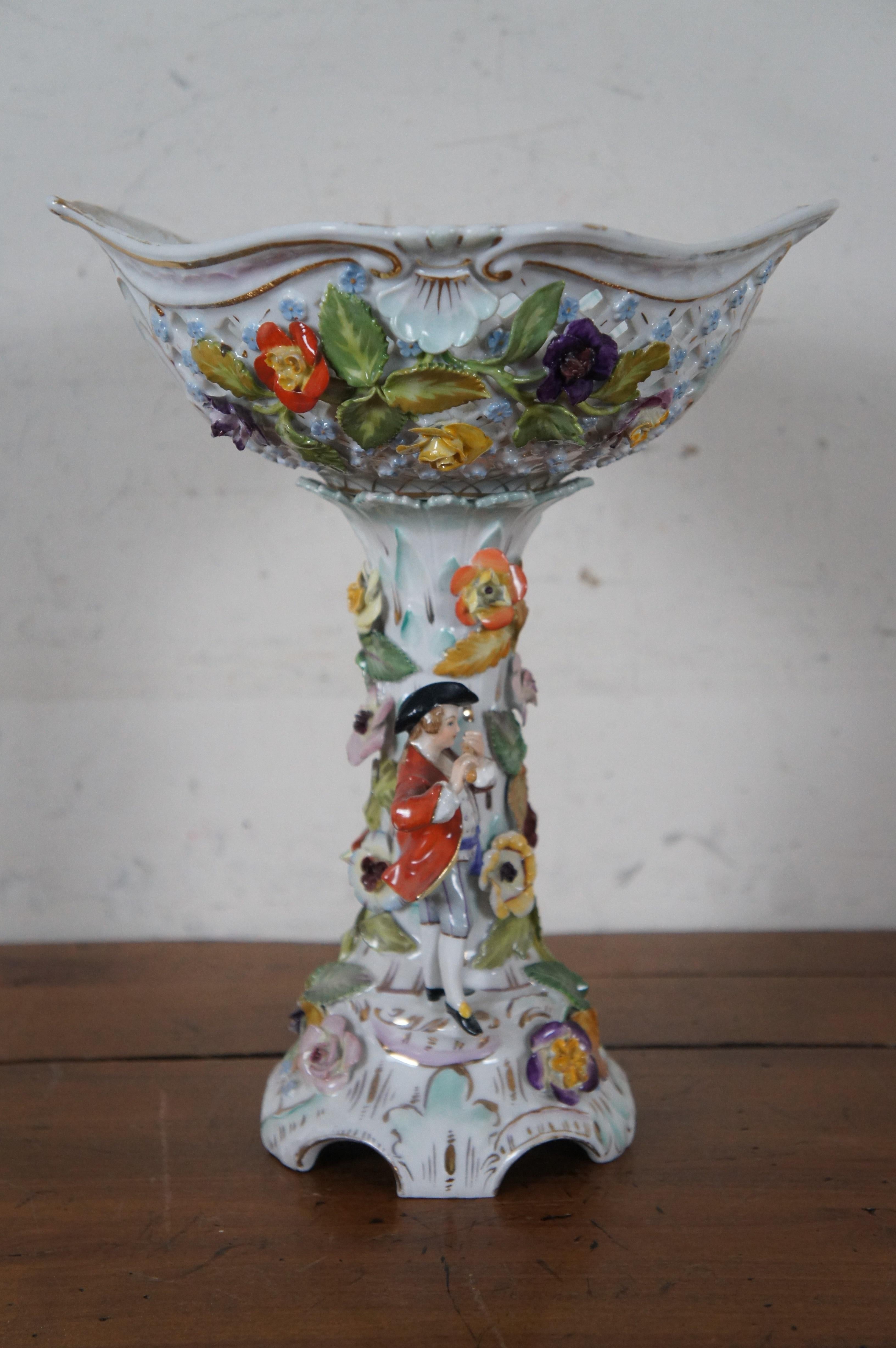 Allemand Antique Carl Thieme German Dresden Footed Reticulated Baroque Compote 11