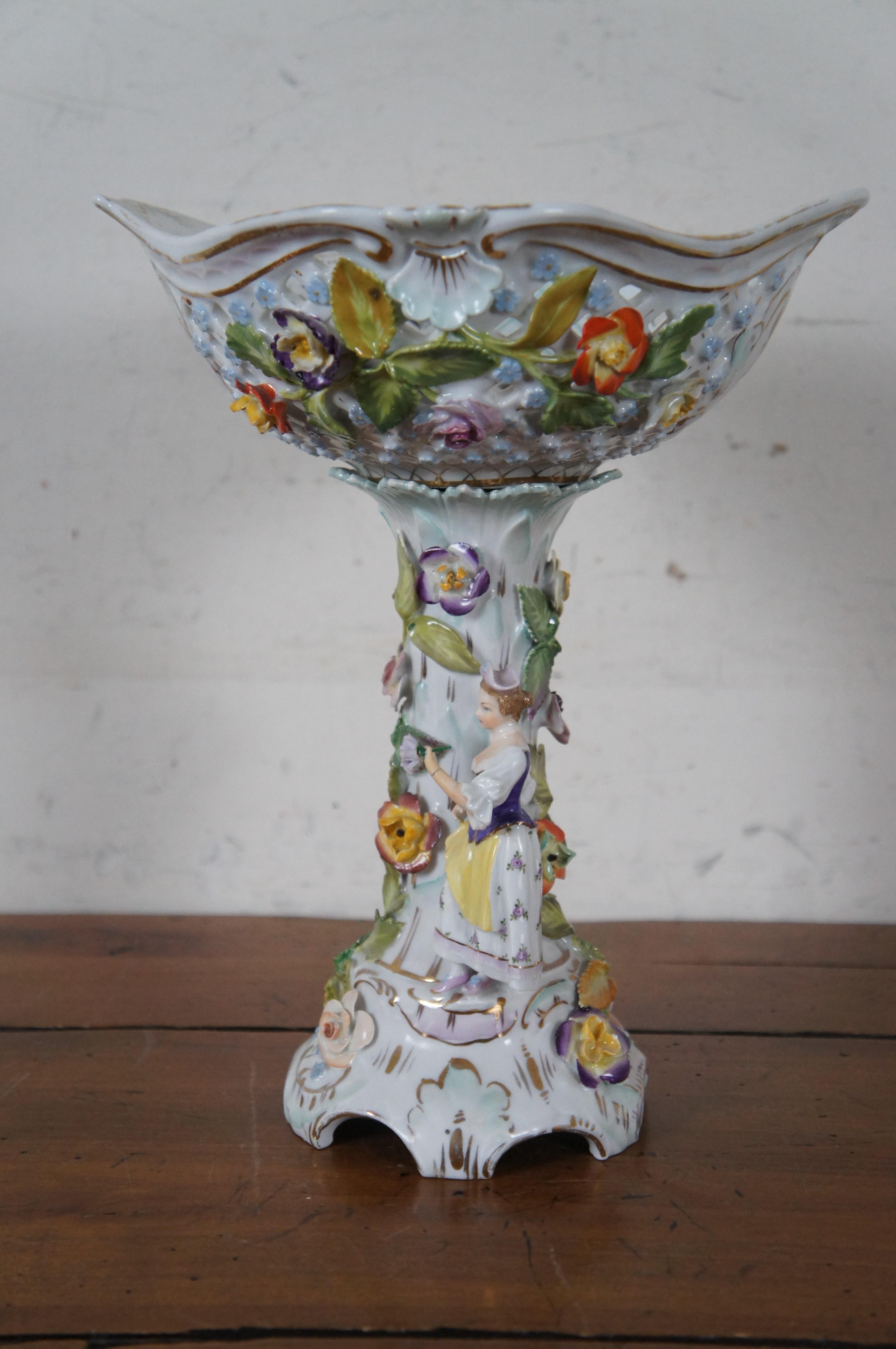 British Colonial Antique Carl Thieme German Dresden Footed Reticulated Baroque Compote 11