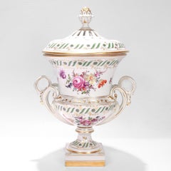 Antique Carl Thieme Potschappel German Porcelain Dresden Style Covered Urn