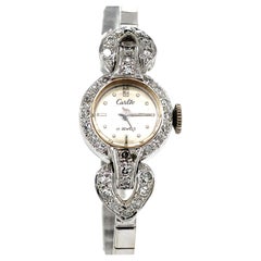Antique Carlto Diamond 14 Karat White Gold Bracelet Dress Wrist Watch