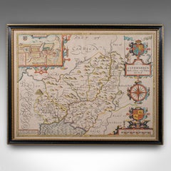 Antique Carmarthenshire County Map, Framed Wales Cartography, John Speed, C.1662