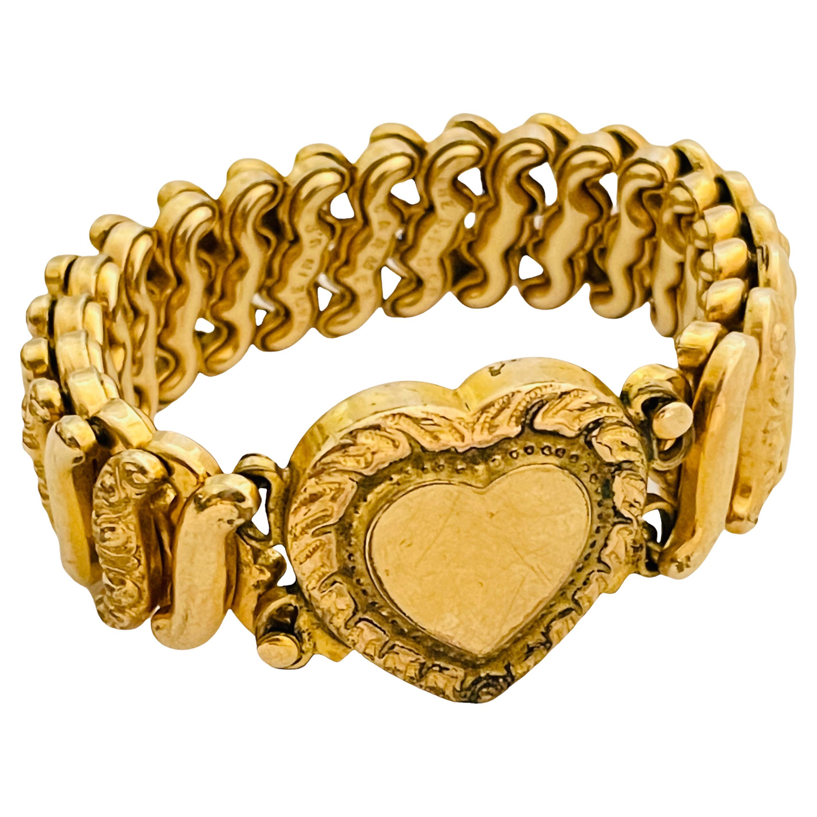 Antike CARMEN DFB Co Gold gefüllt Herz geätzt Expansion Designer-Armband