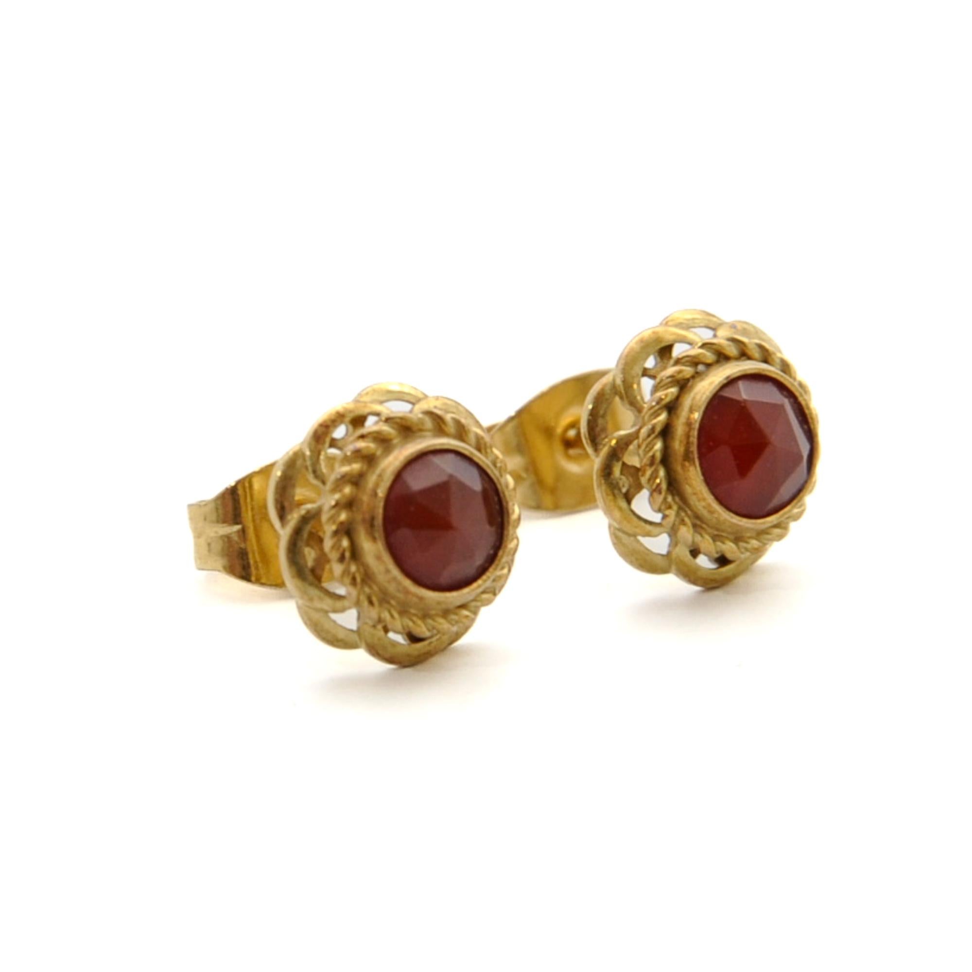 Women's Antique Carnelian 14K Gold Stud Earrings For Sale