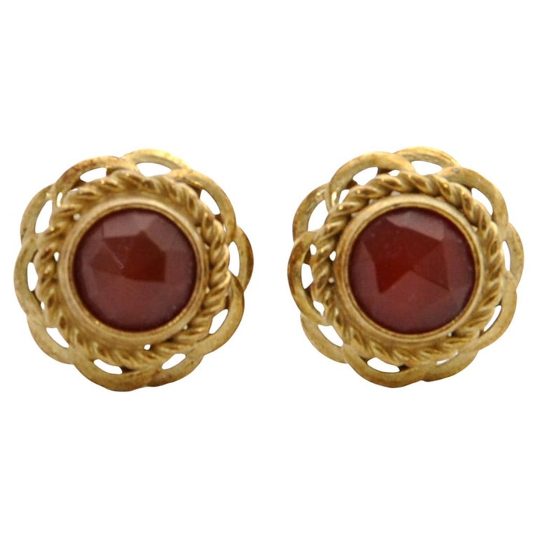 Antique Carnelian 14K Gold Stud Earrings For Sale at 1stDibs
