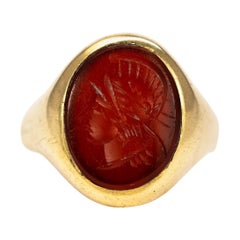 Antique Carnelian and 9 Carat Gold Carved Centurion Ring