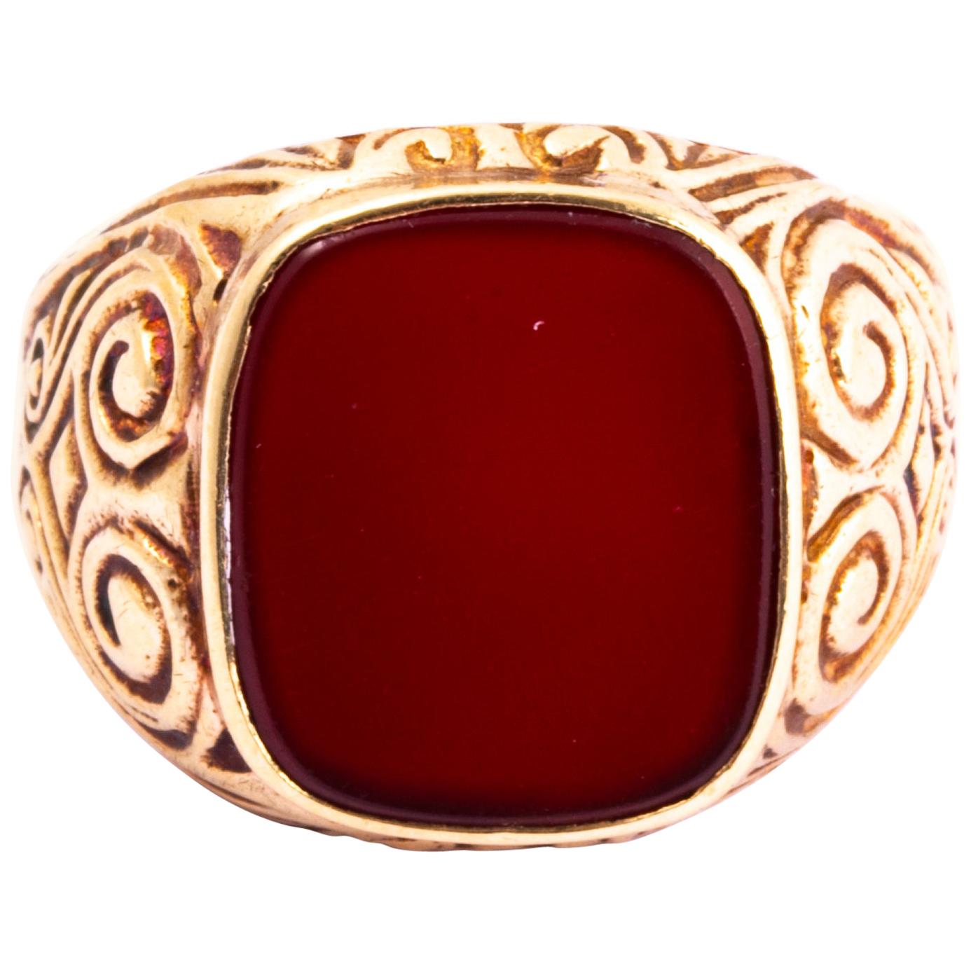 Antique Carnelian and 9 Carat Gold Signet Ring