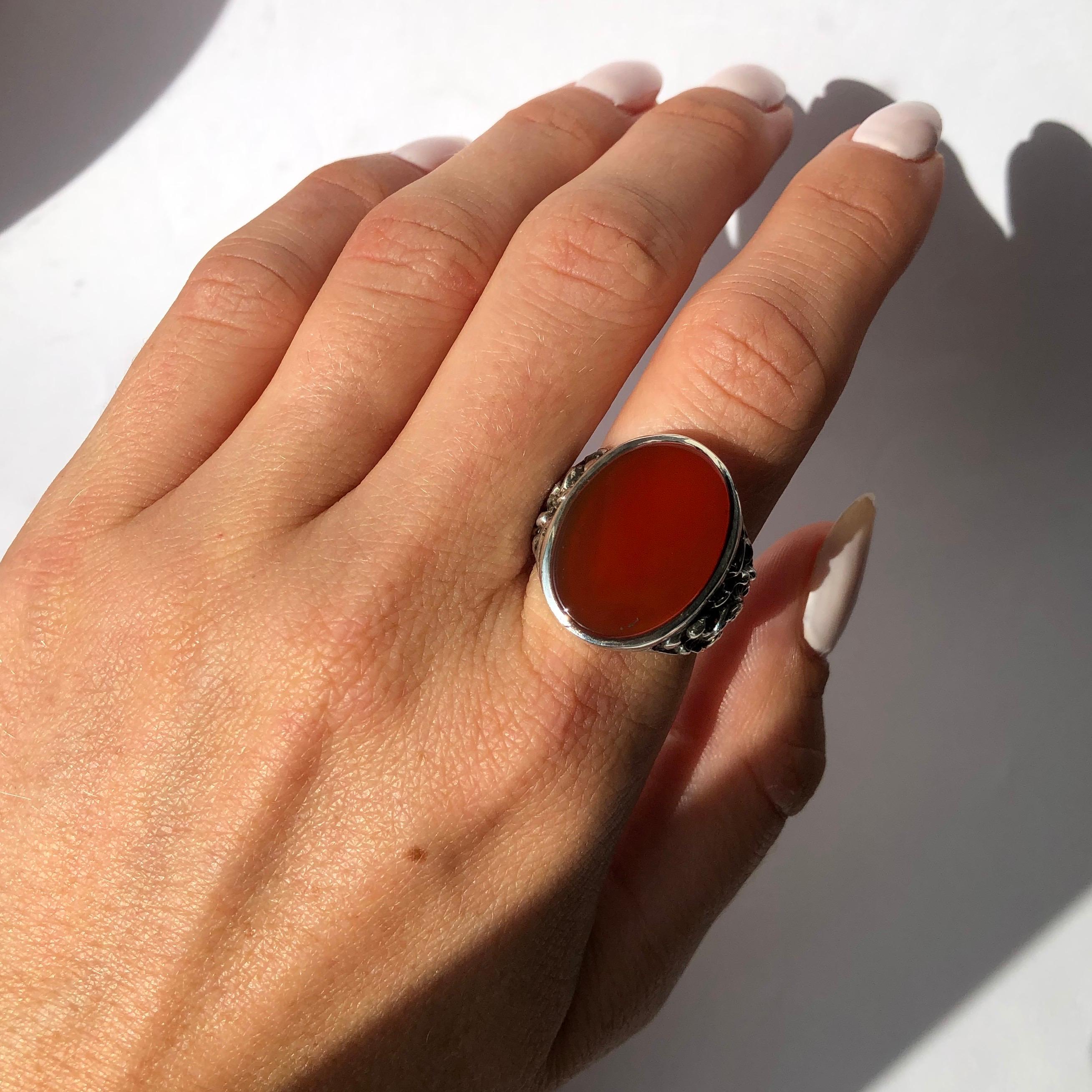 Art Deco Antique Carnelian and Silver Signet Ring