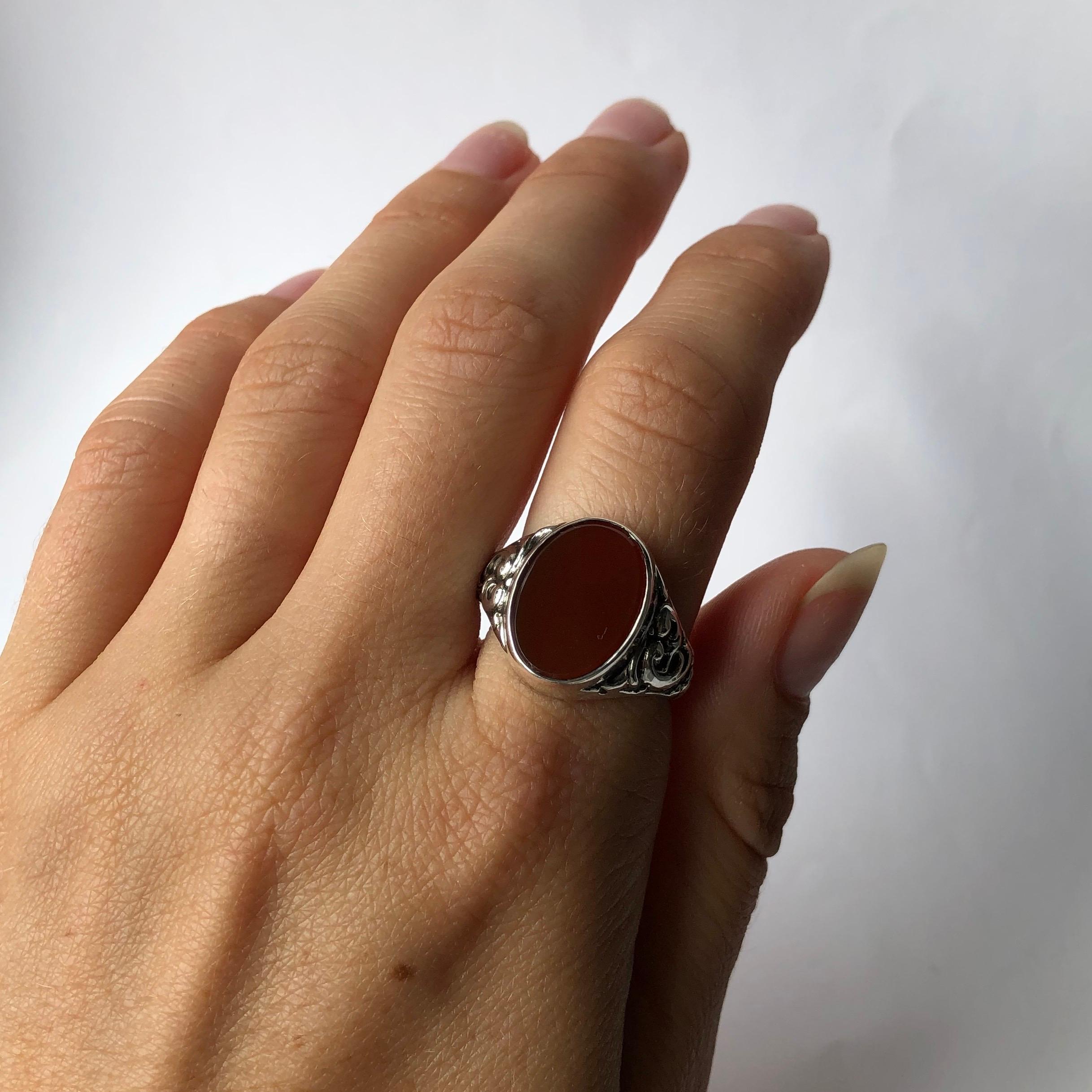 Edwardian Antique Carnelian and Silver Signet Ring